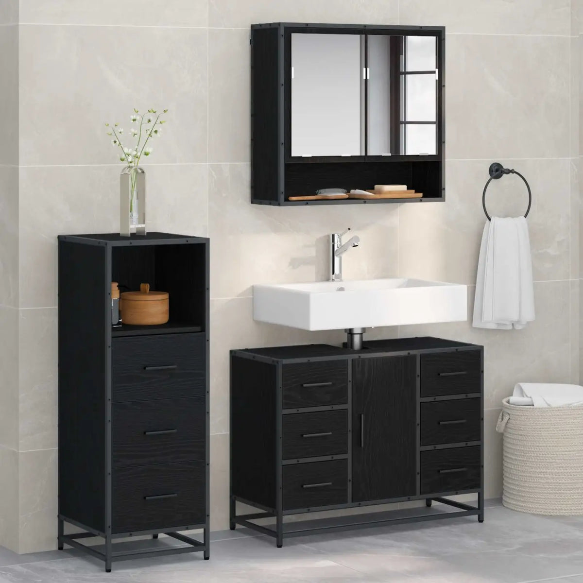 Ensemble de mobilier de salle de bain 3 pc Chêne noir - XIOS