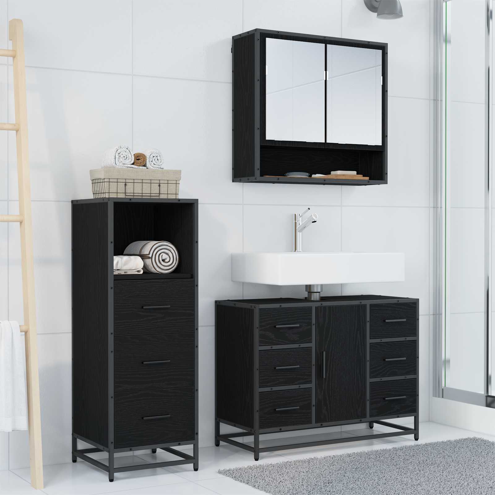 Ensemble de mobilier de salle de bain 3 pc Chêne noir