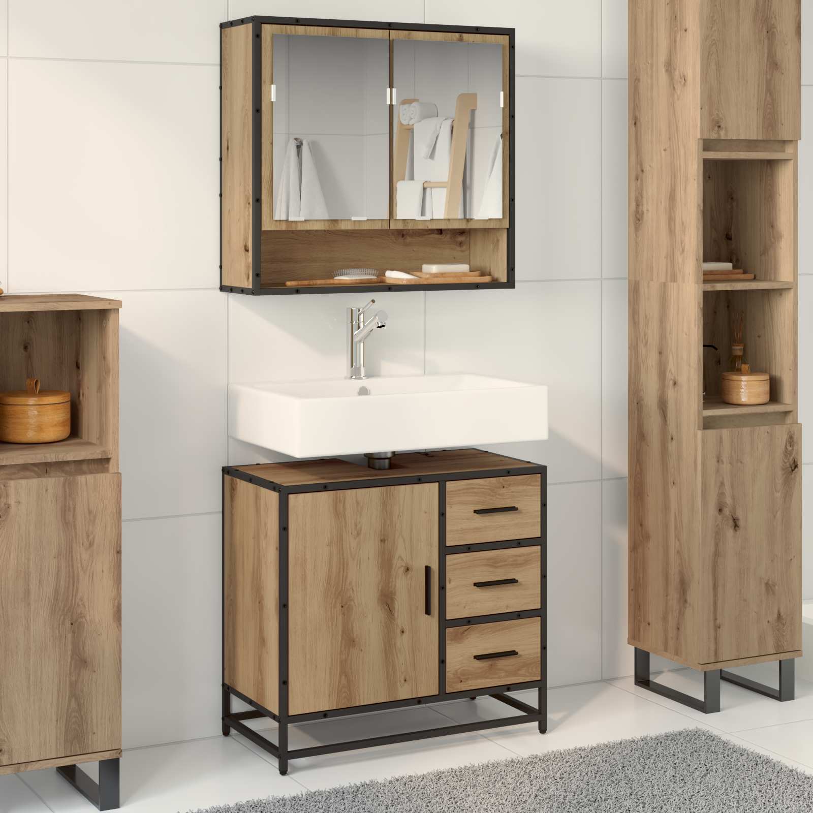 Ensemble de mobilier de salle de bain 2 pc Chêne artisanal