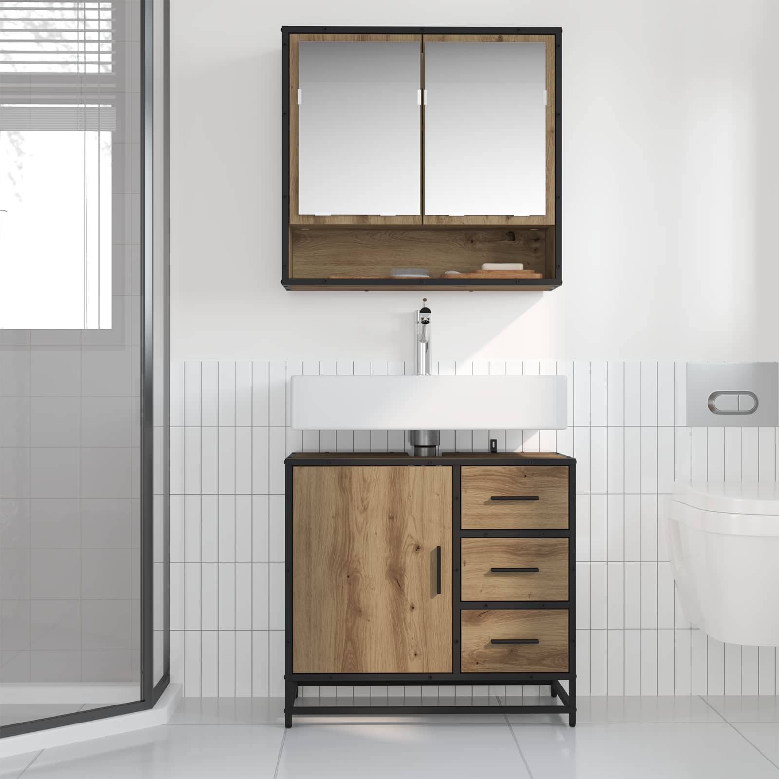 Ensemble de mobilier de salle de bain 2 pc Chêne artisanal