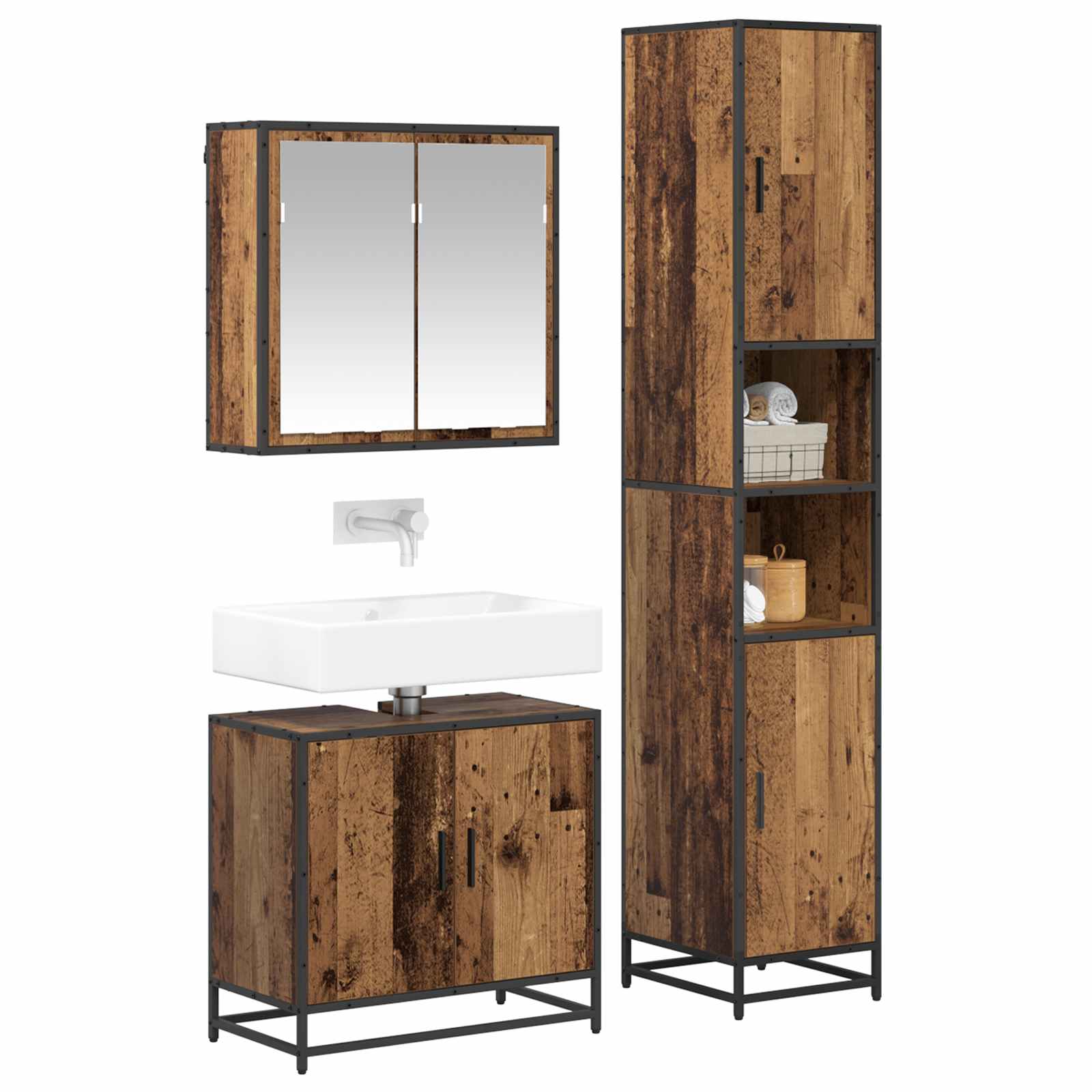 Ensemble de mobilier de salle de bain 3 pc Bois Ancien