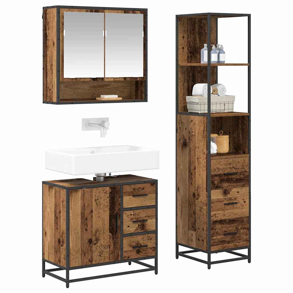 Ensemble de mobilier de salle de bain 3 pièces Bois Ancien
