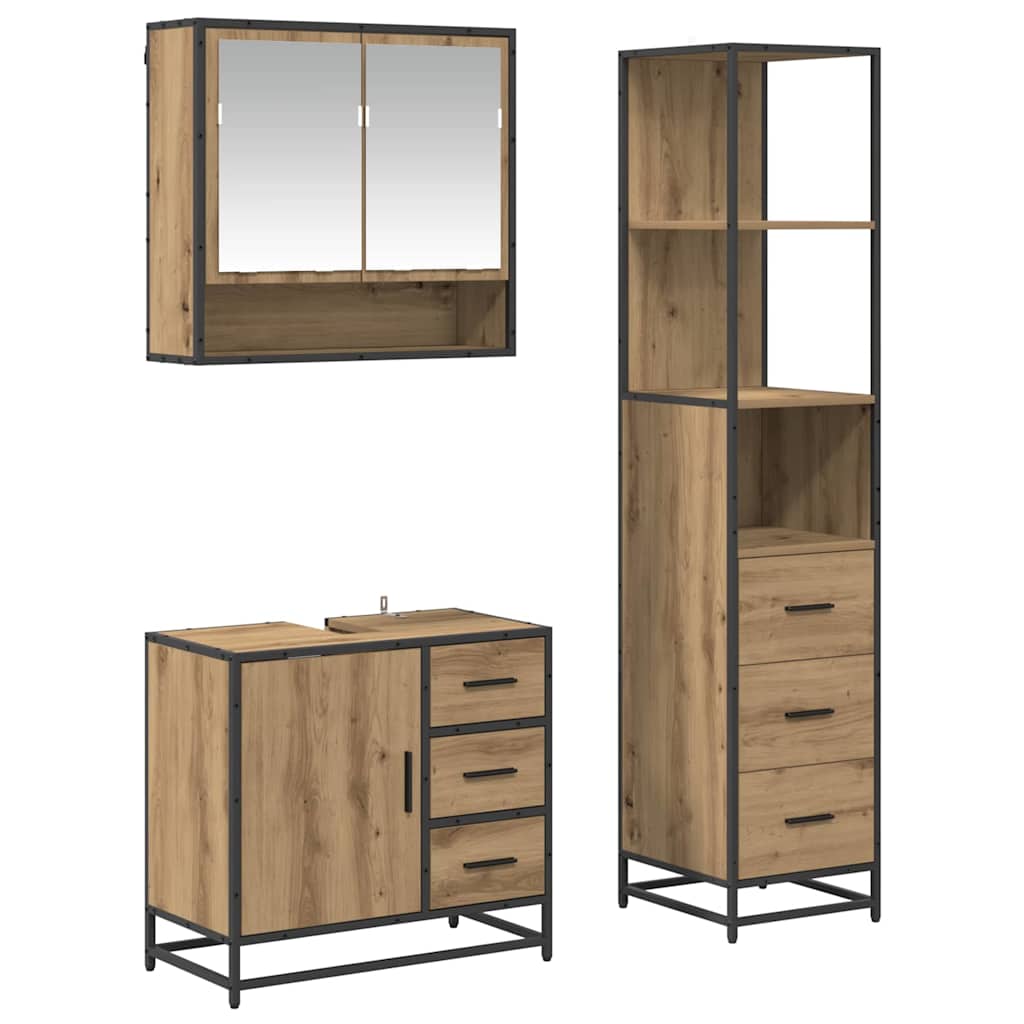 Ensemble de mobilier de salle de bain 3 pièces Chêne artisanal