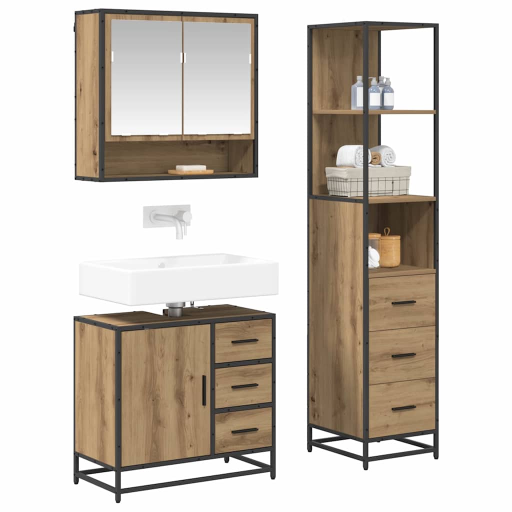 Ensemble de mobilier de salle de bain 3 pièces Chêne artisanal