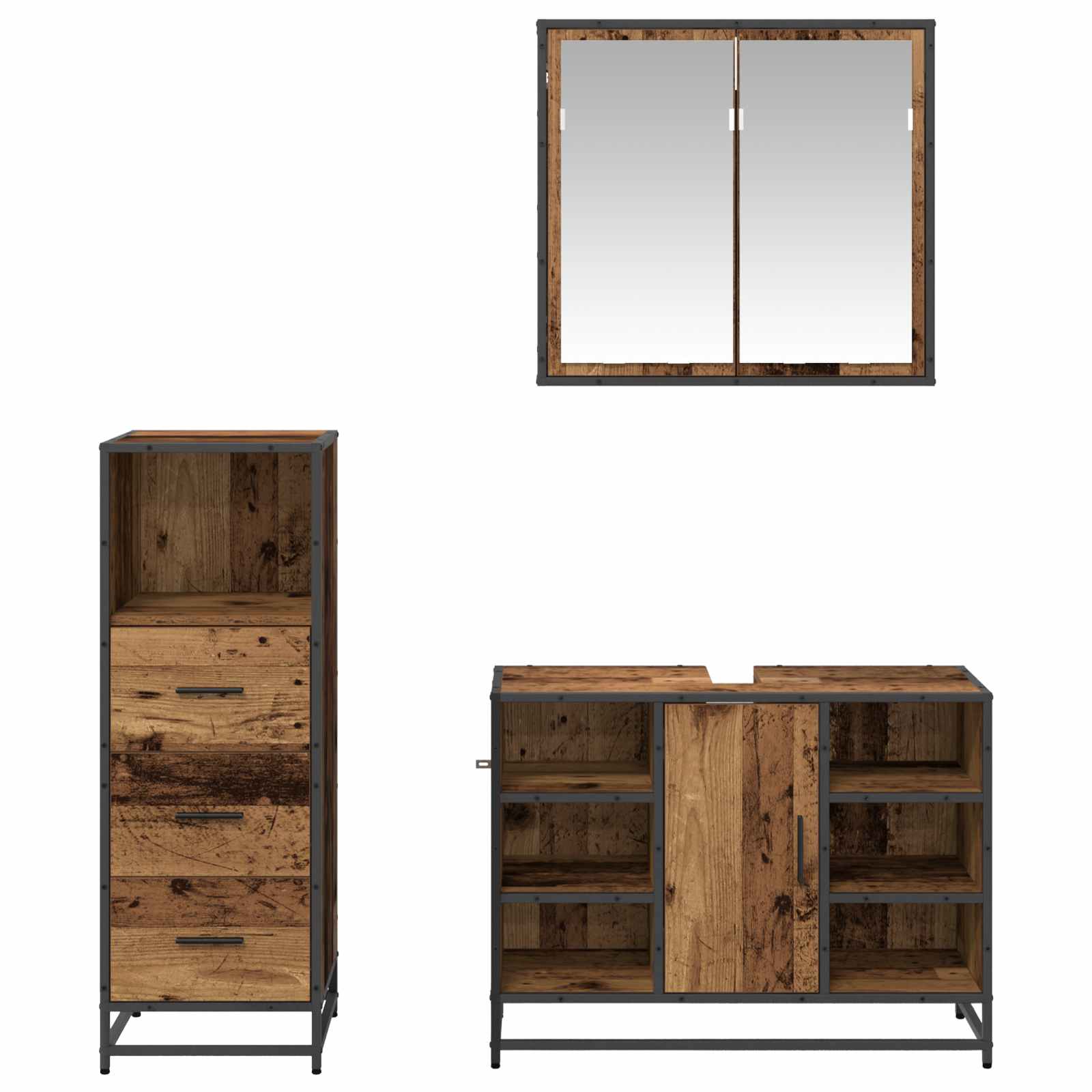 Ensemble de mobilier de salle de bain 3 pc Bois Ancien