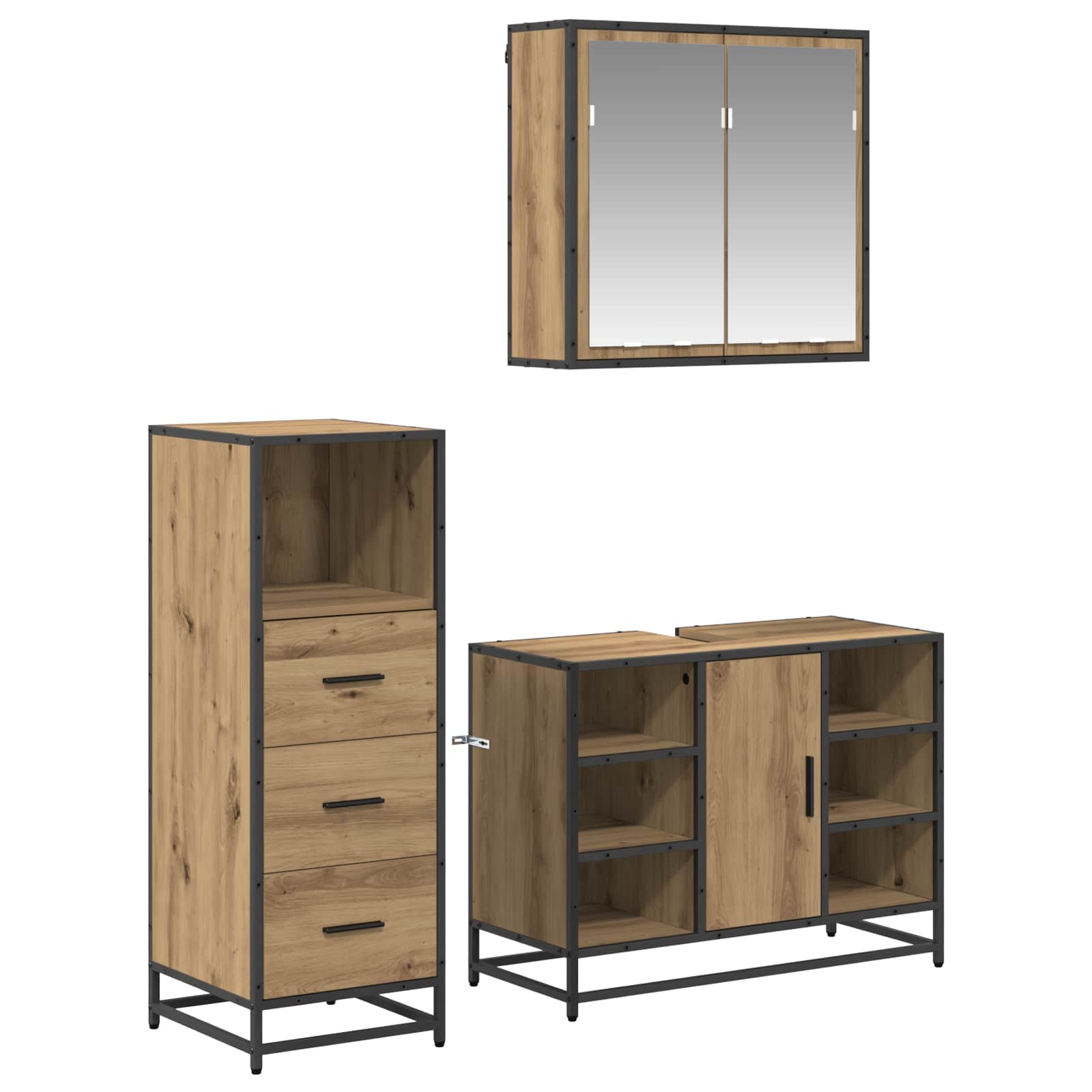 Ensemble de mobilier de salle de bain 3 pc Chêne artisanal