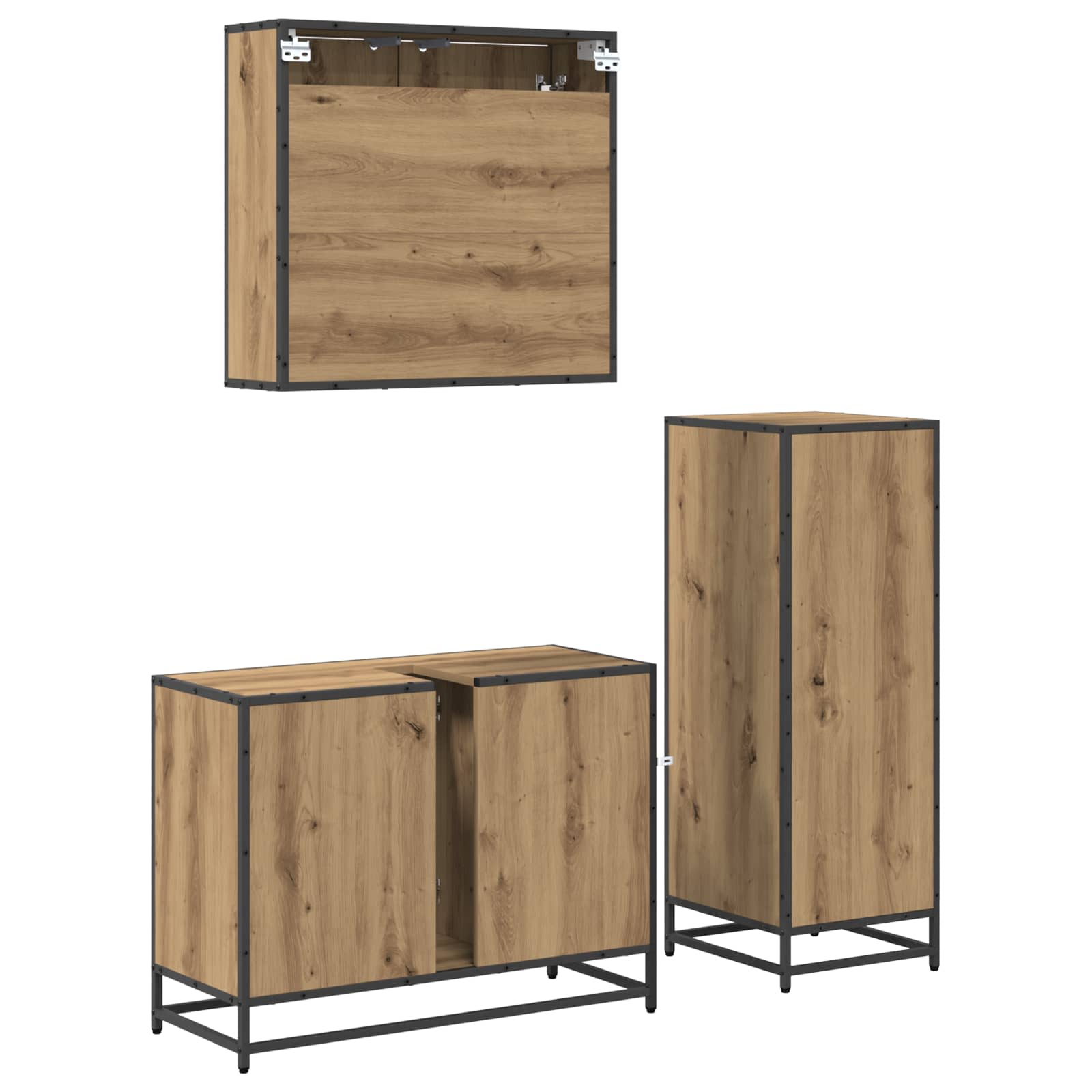 Ensemble de mobilier de salle de bain 3 pc Chêne artisanal