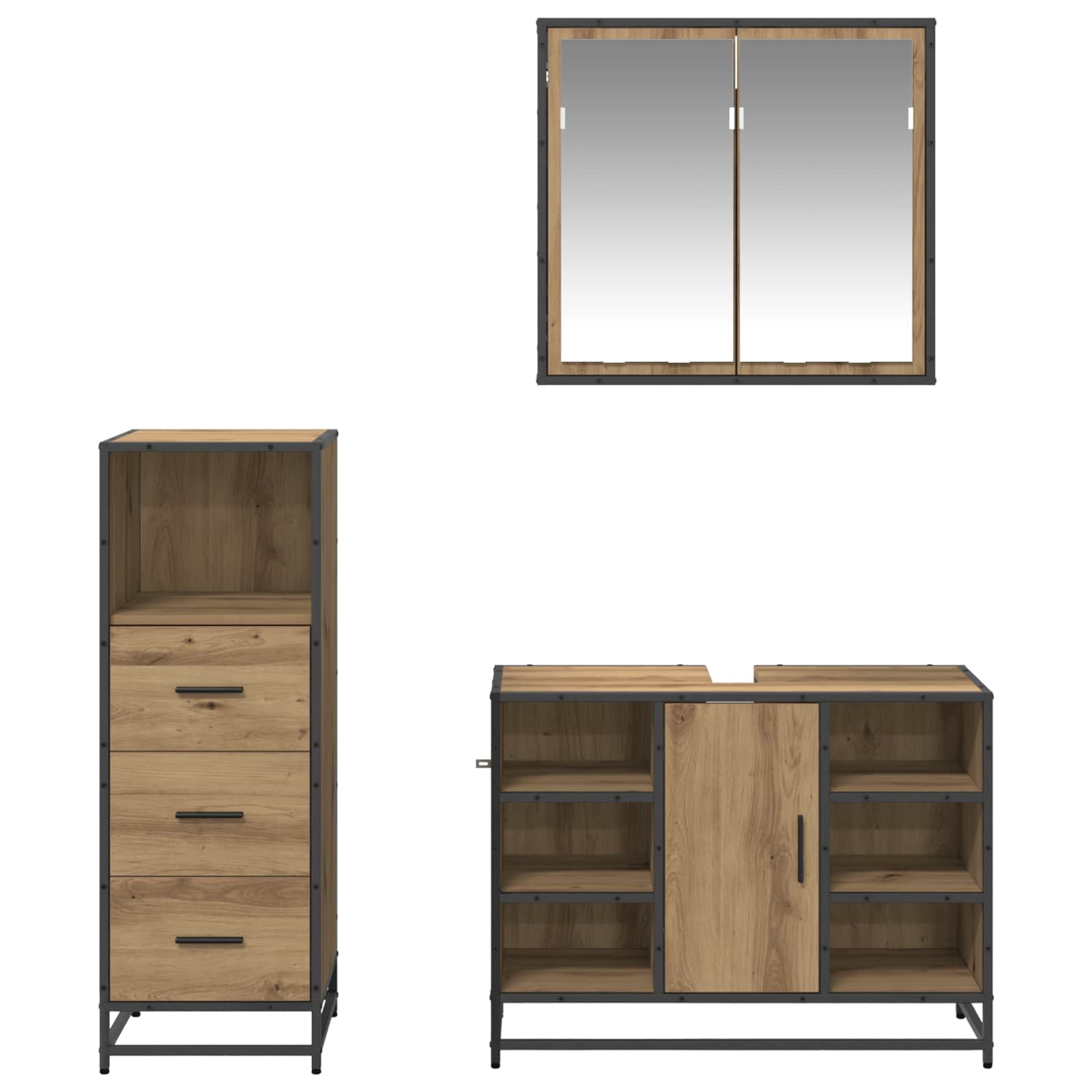 Ensemble de mobilier de salle de bain 3 pc Chêne artisanal
