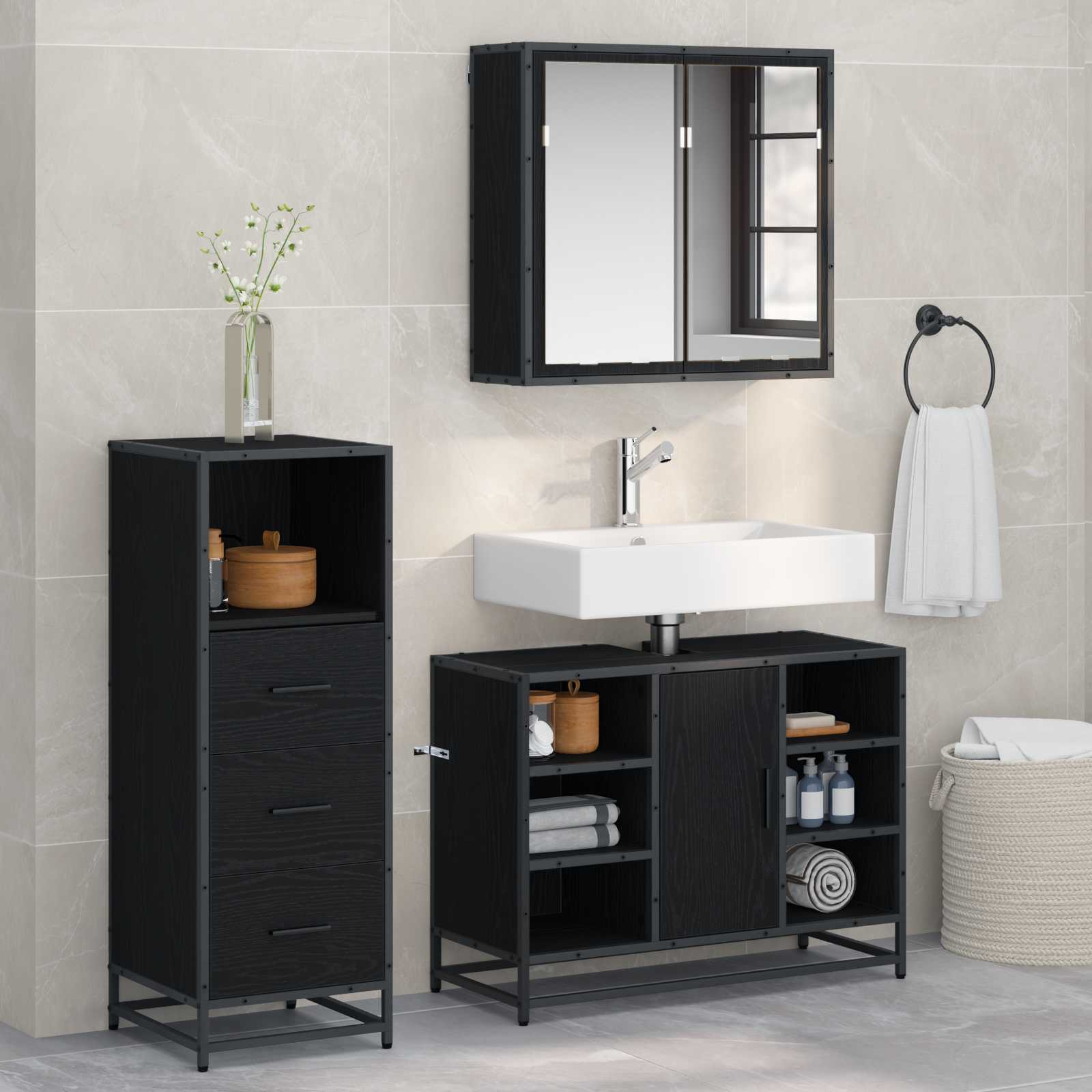 Ensemble de mobilier de salle de bain 3 pc Chêne noir