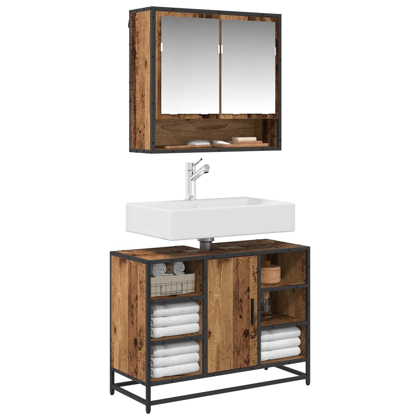 Ensemble de mobilier de salle de bain 2 pièces Bois Ancien