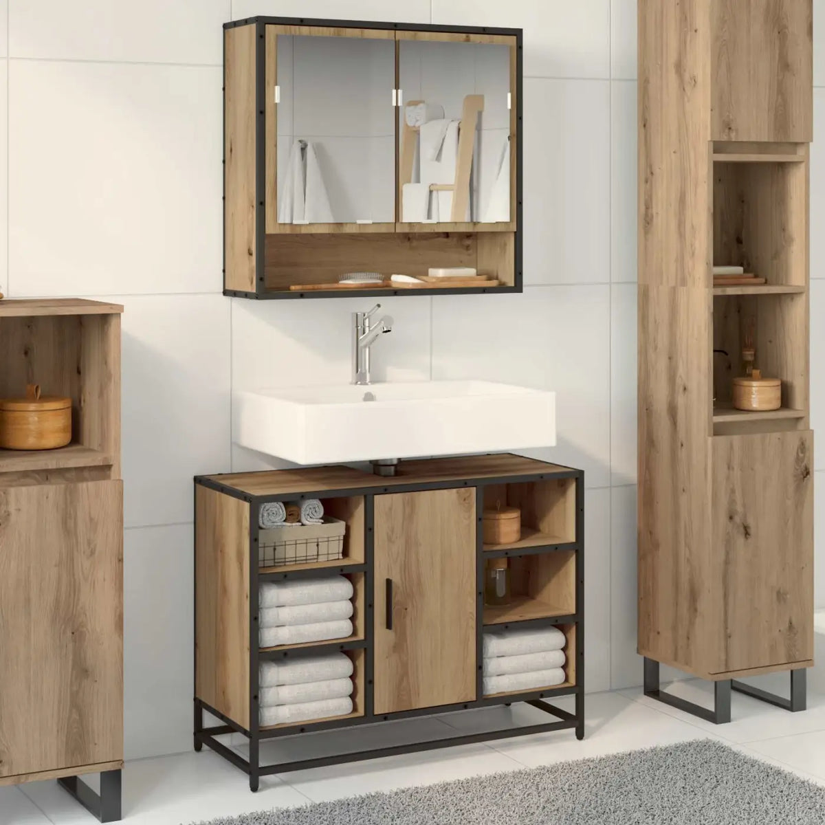 Ensemble de mobilier de salle de bain 2 pc Chêne artisanal - XIOS