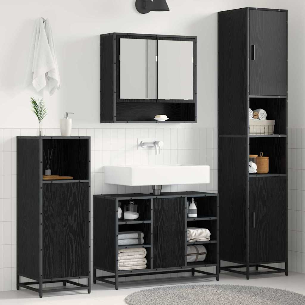 Ensemble de mobilier de salle de bain 4 pièces Chêne noir