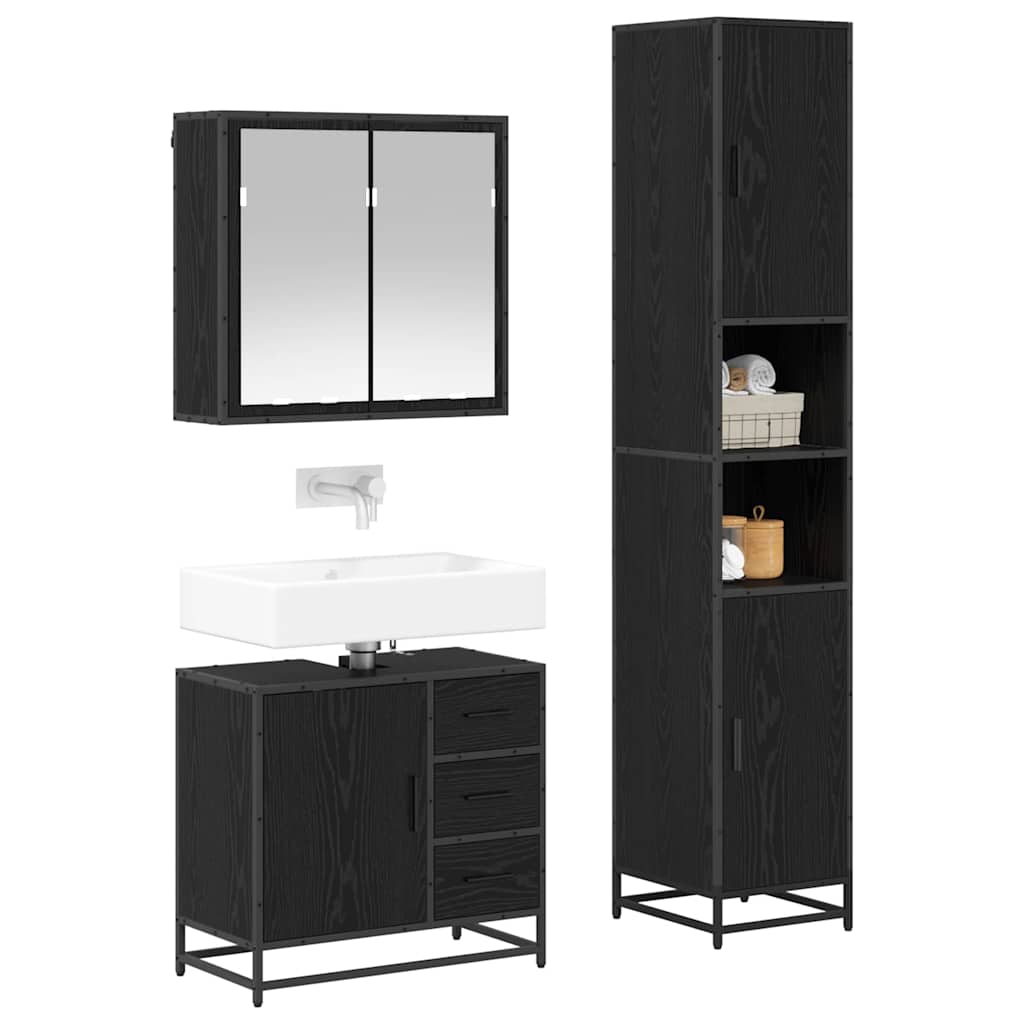Ensemble de mobilier de salle de bain 3 pièces Chêne noir