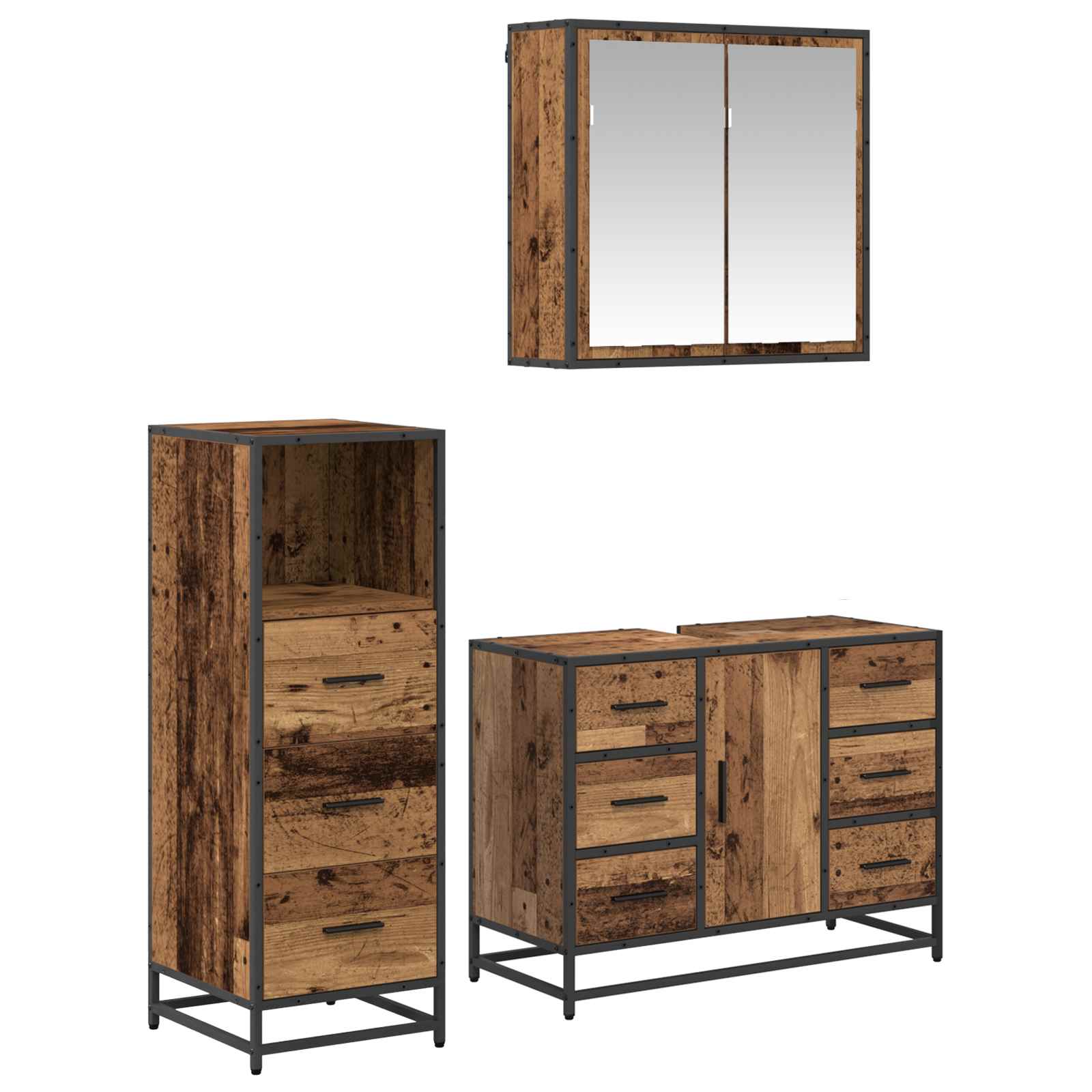 Ensemble de mobilier de salle de bain 3 pc Bois Ancien