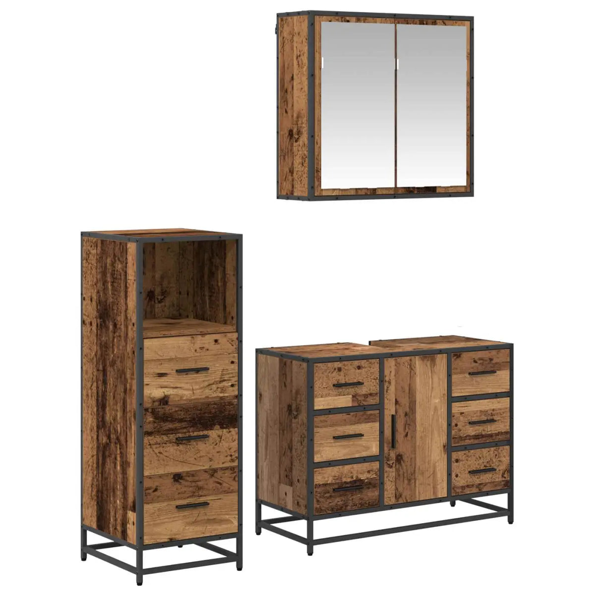 Ensemble de mobilier de salle de bain 3 pc Bois Ancien - XIOS