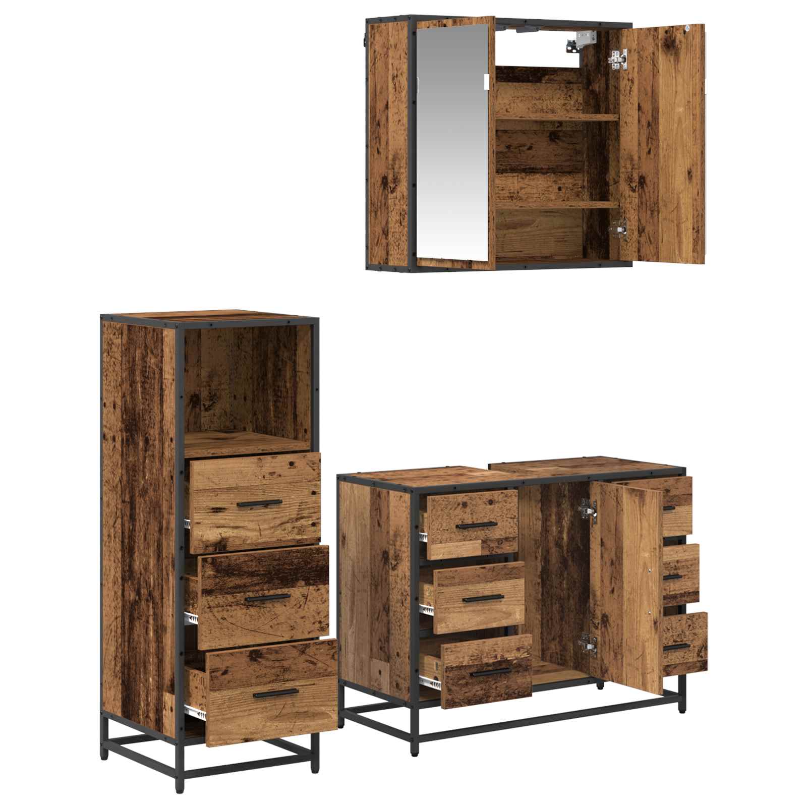 Ensemble de mobilier de salle de bain 3 pc Bois Ancien