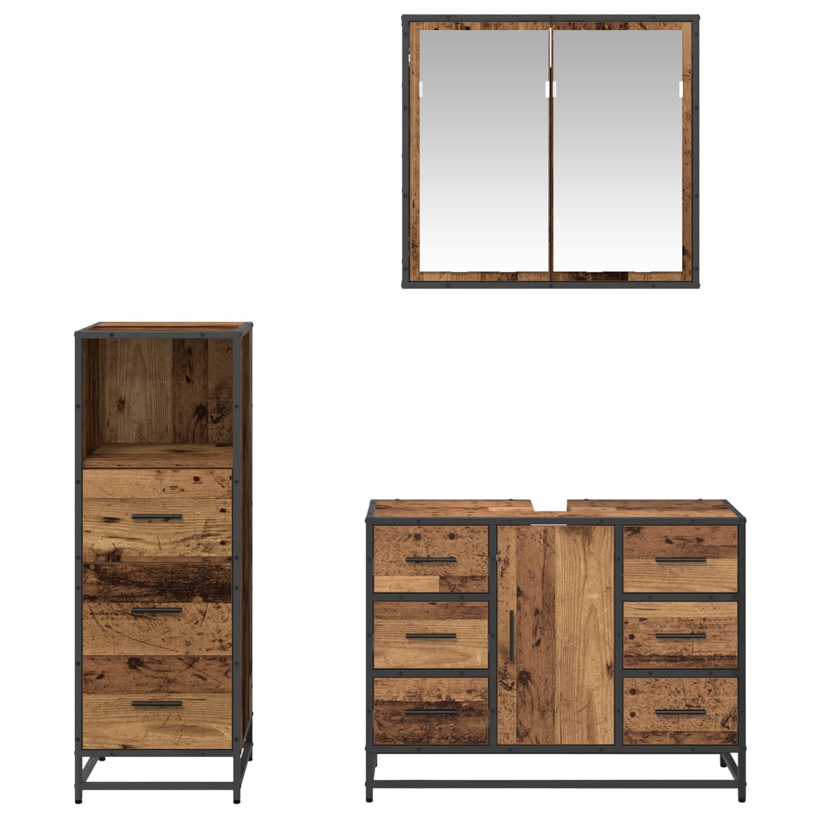 Ensemble de mobilier de salle de bain 3 pc Bois Ancien