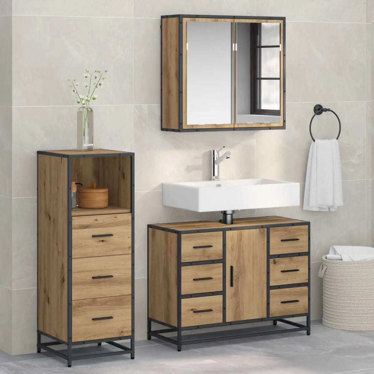 Ensemble de mobilier de salle de bain 3 pc Chêne artisanal - XIOS