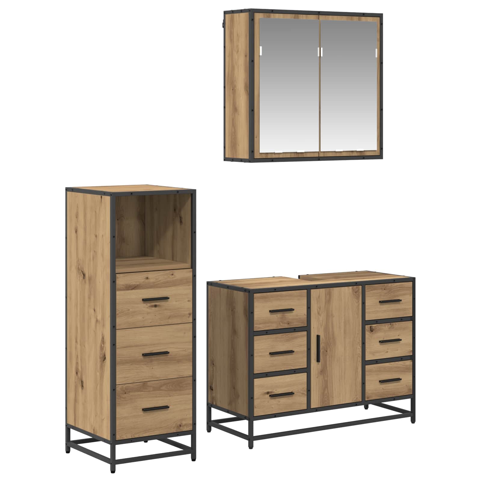 Ensemble de mobilier de salle de bain 3 pc Chêne artisanal