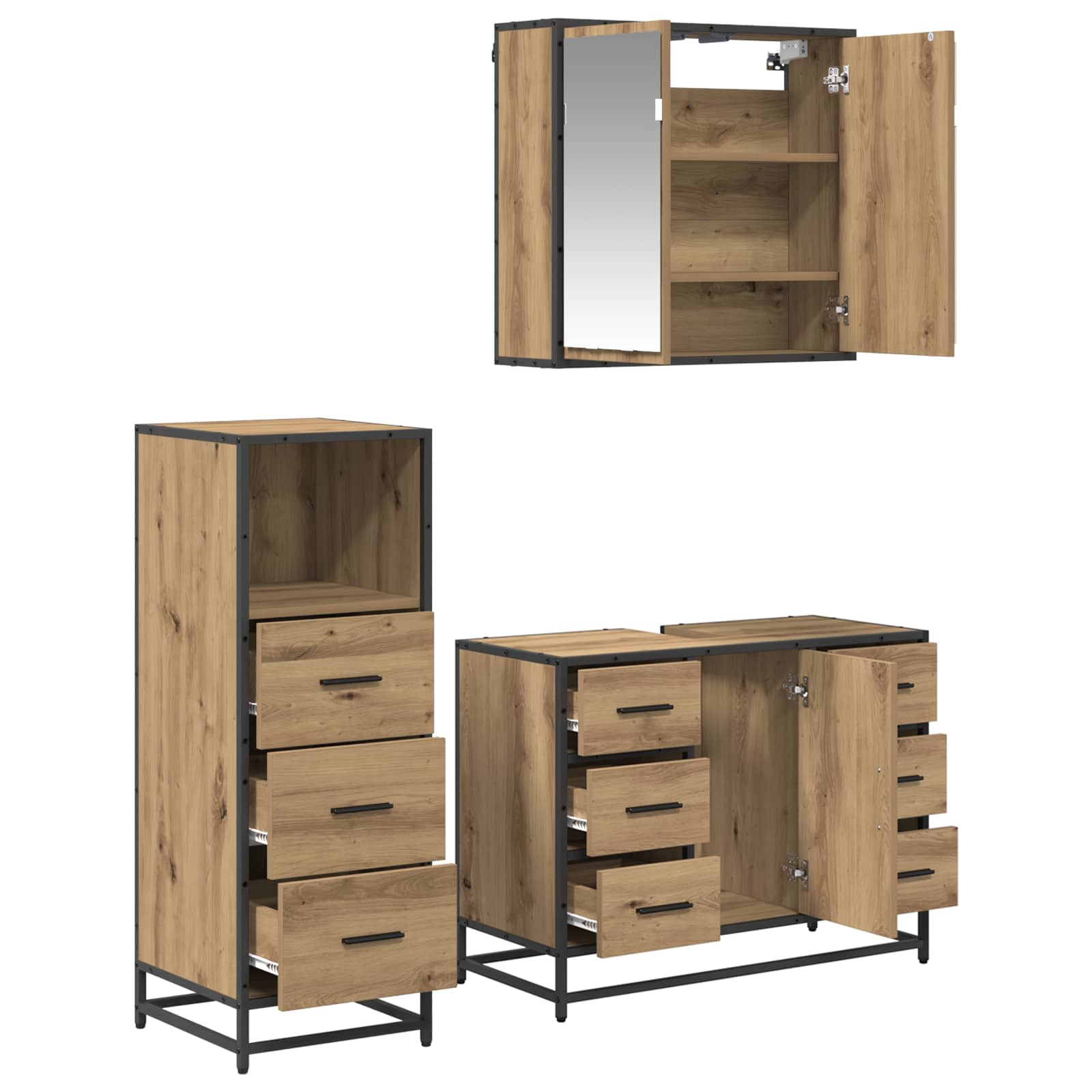 Ensemble de mobilier de salle de bain 3 pc Chêne artisanal