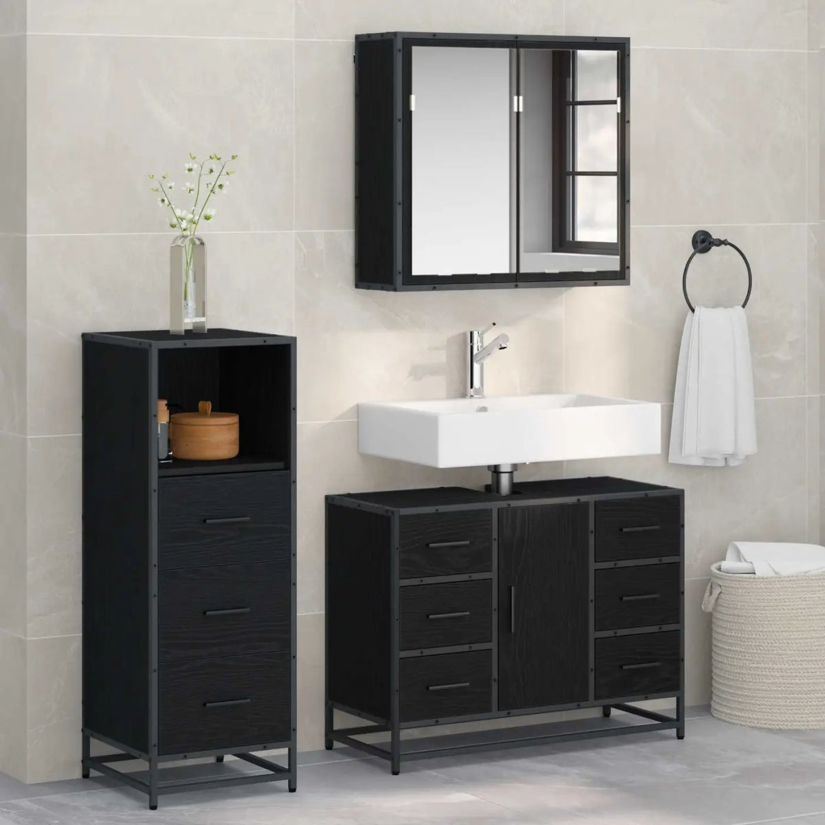 Ensemble de mobilier de salle de bain 3 pc Chêne noir - XIOS