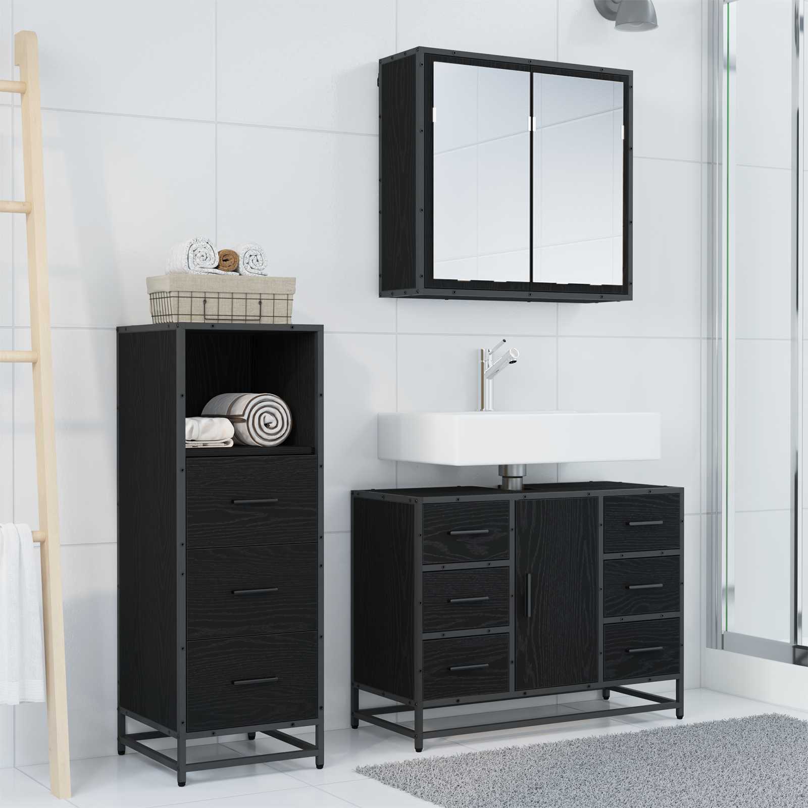 Ensemble de mobilier de salle de bain 3 pc Chêne noir