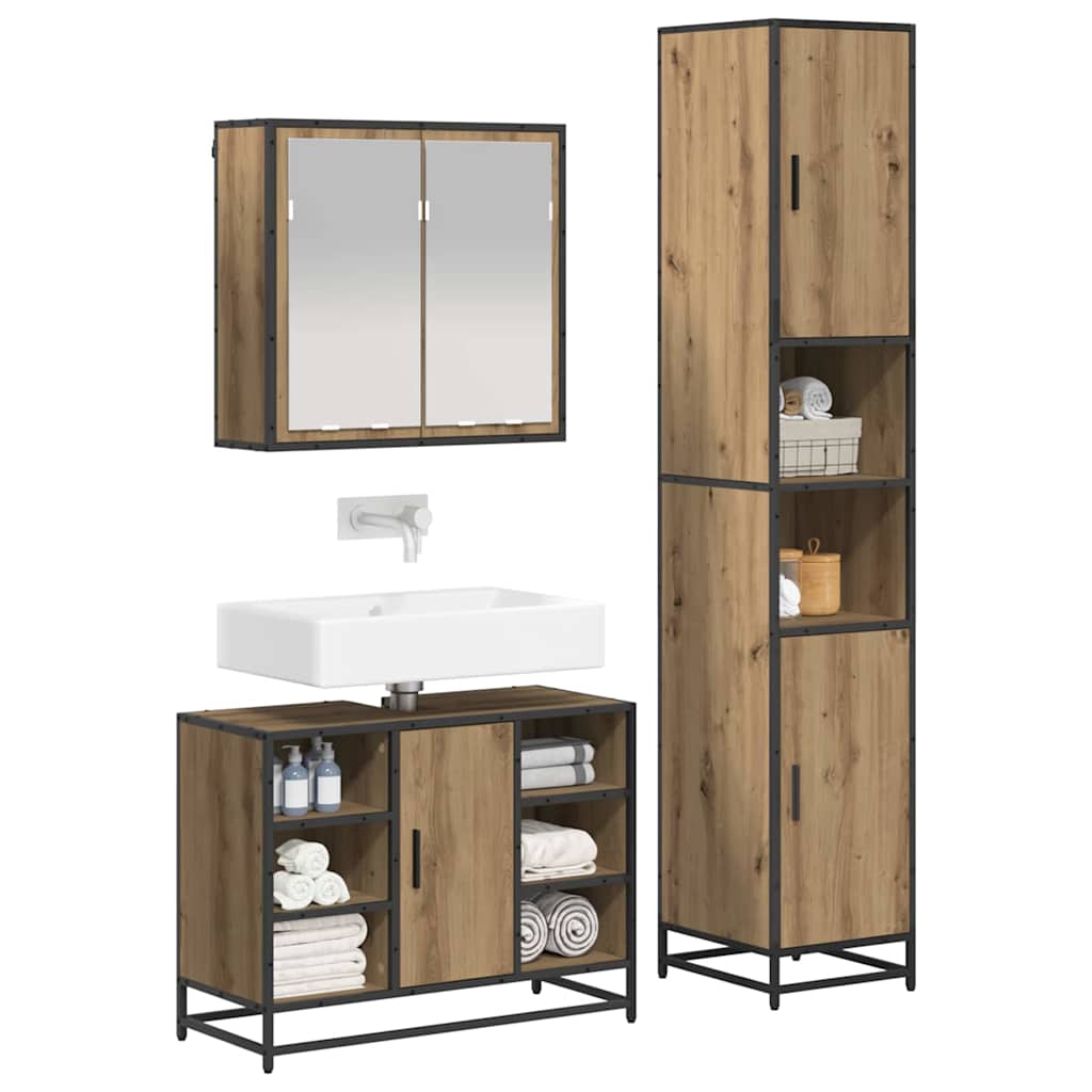 Ensemble de mobilier de salle de bain 3 pc Chêne artisanal