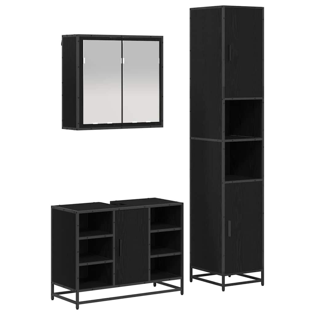 Ensemble de mobilier de salle de bain 3 pièces Chêne noir