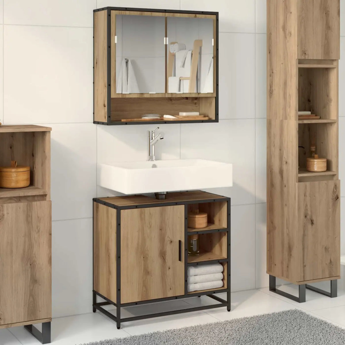 Ensemble de mobilier de salle de bain 2 pièces Chêne artisanal - XIOS