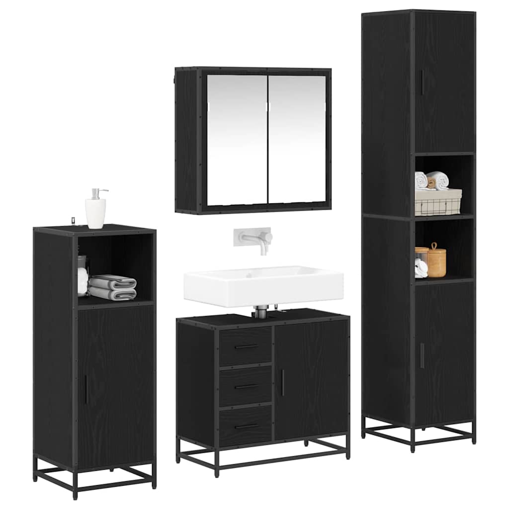 Ensemble de mobilier de salle de bain 4 pièces Chêne noir