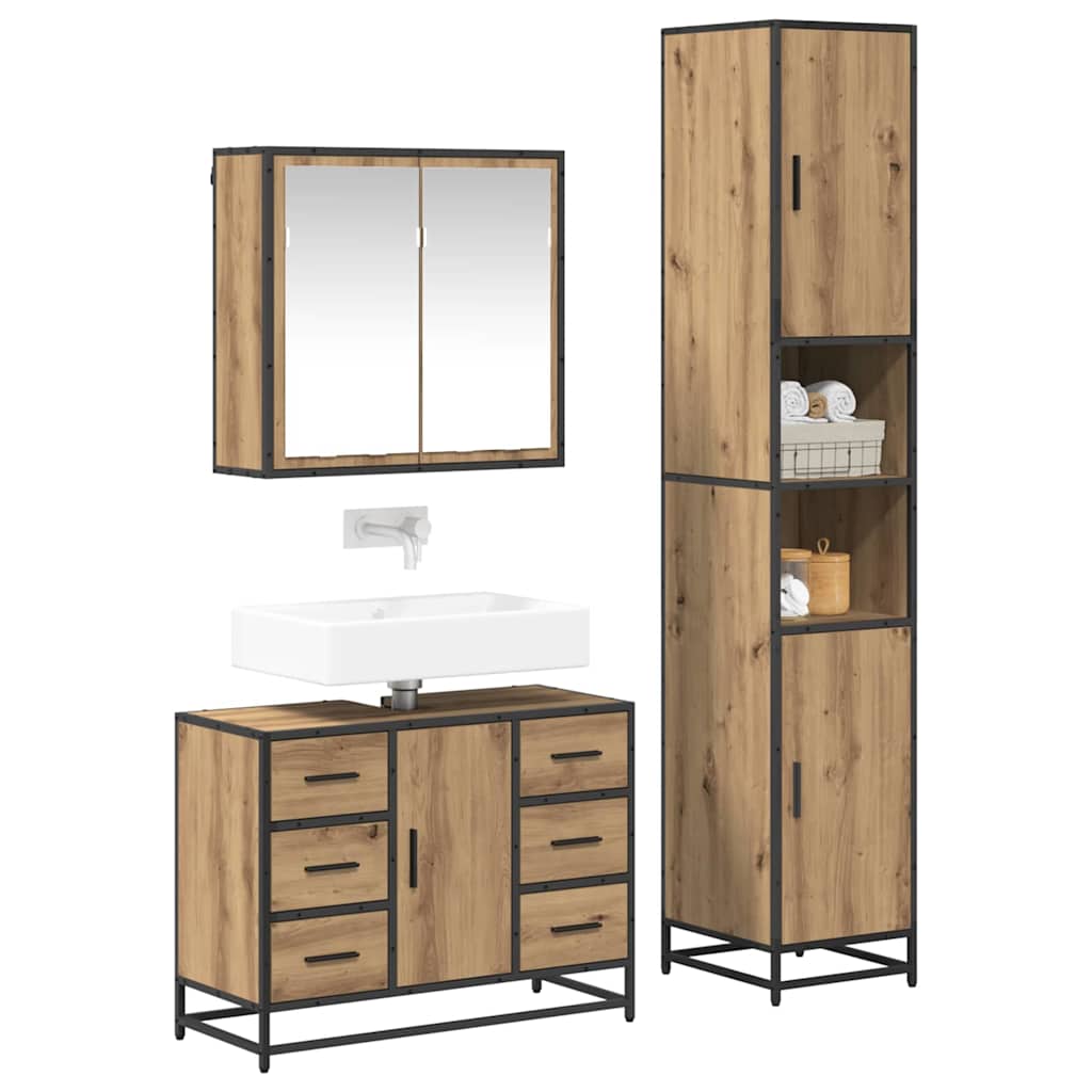 Ensemble de mobilier de salle de bain 3 pc Chêne artisanal