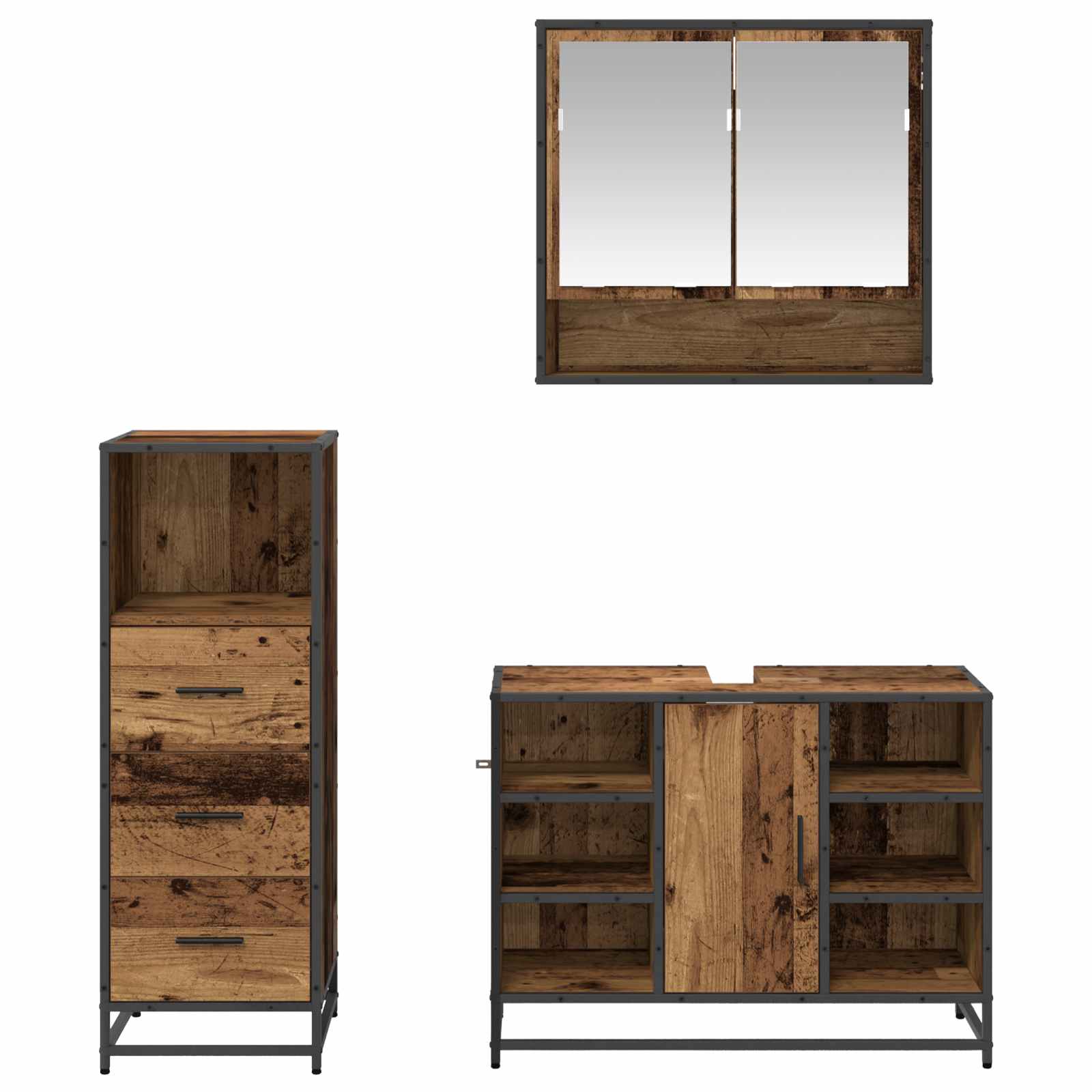 Ensemble de mobilier de salle de bain 3 pièces Bois Ancien