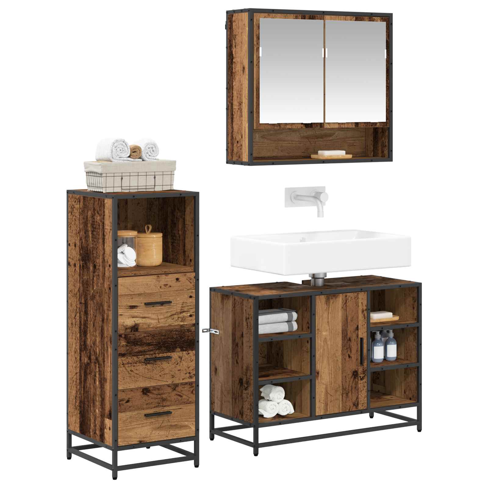Ensemble de mobilier de salle de bain 3 pièces Bois Ancien