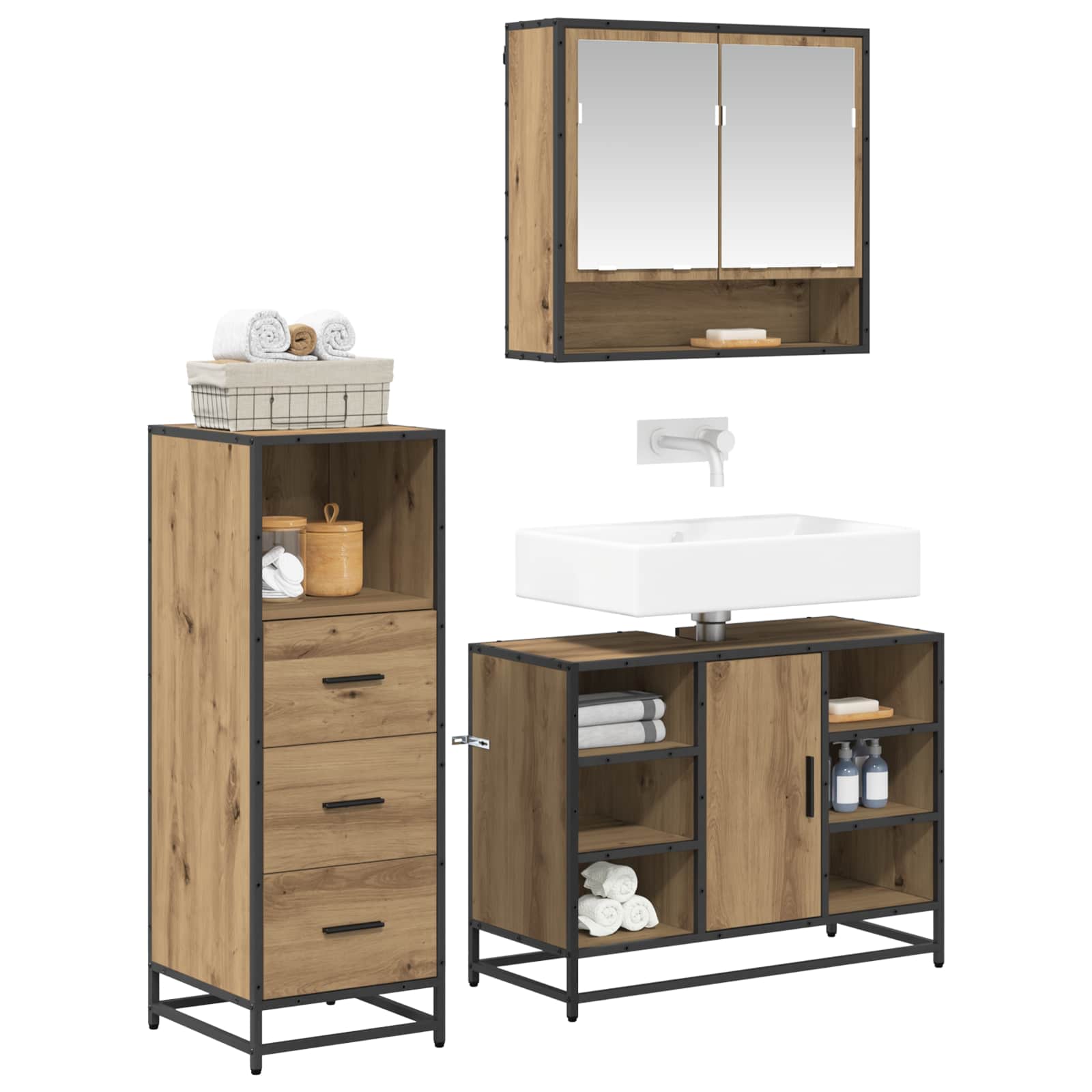 Ensemble de mobilier de salle de bain 3 pc Chêne artisanal