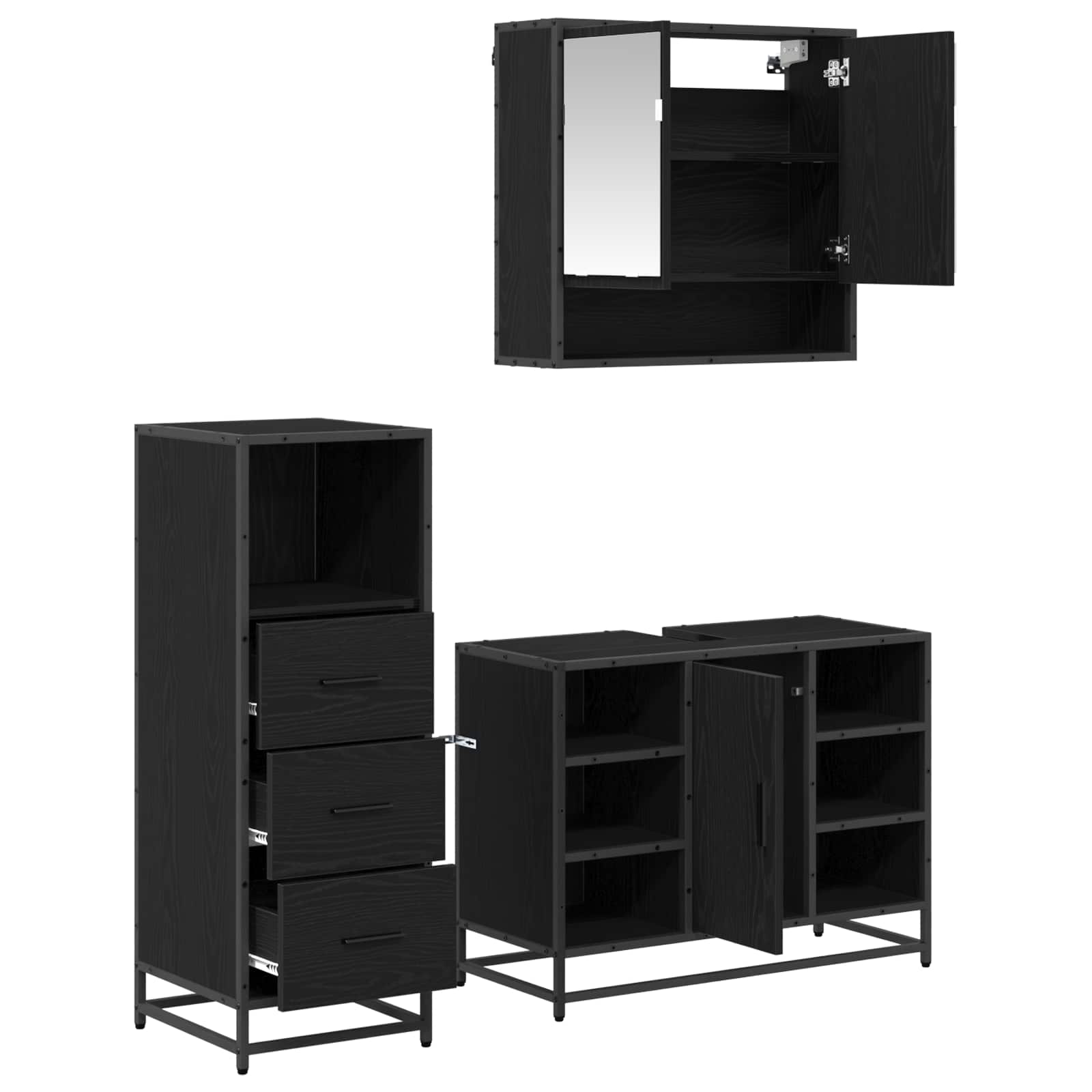 Ensemble de mobilier de salle de bain 3 pièces Chêne noir