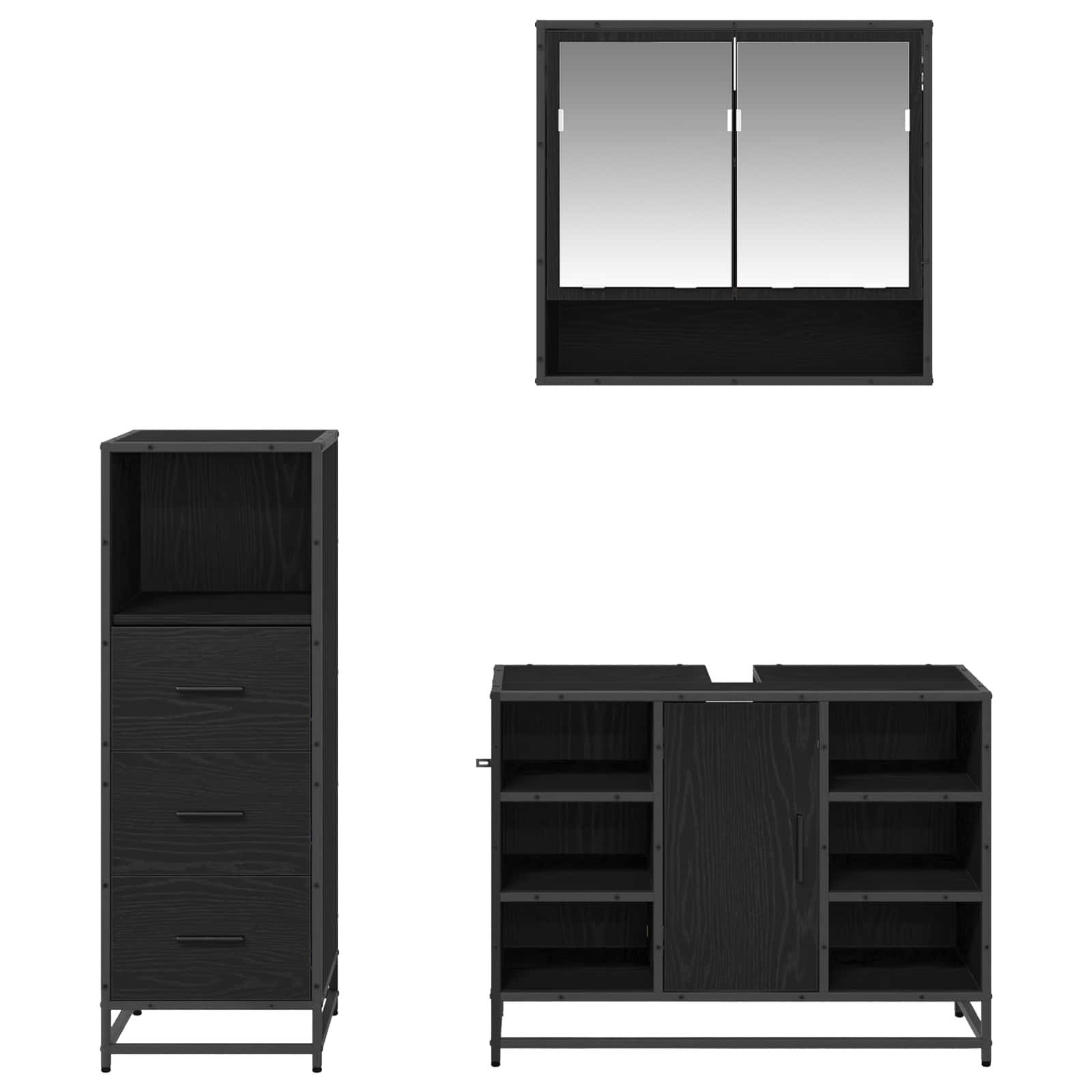 Ensemble de mobilier de salle de bain 3 pièces Chêne noir