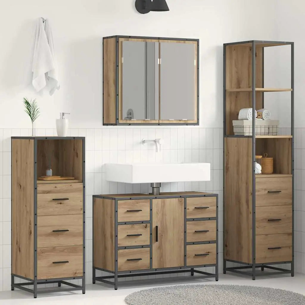 Ensemble de mobilier de salle de bain 4 pièces Chêne artisanal - XIOS