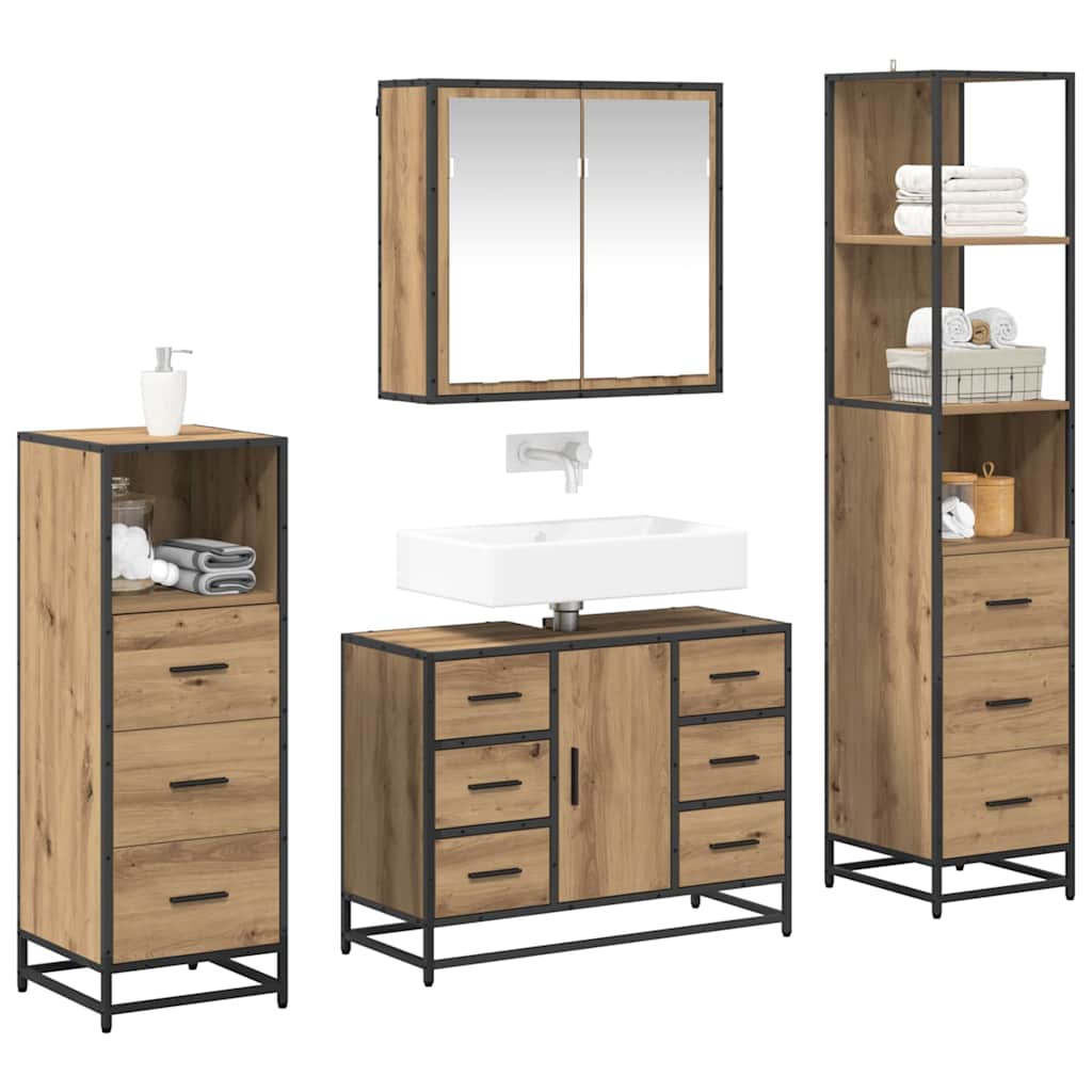 Ensemble de mobilier de salle de bain 4 pièces Chêne artisanal