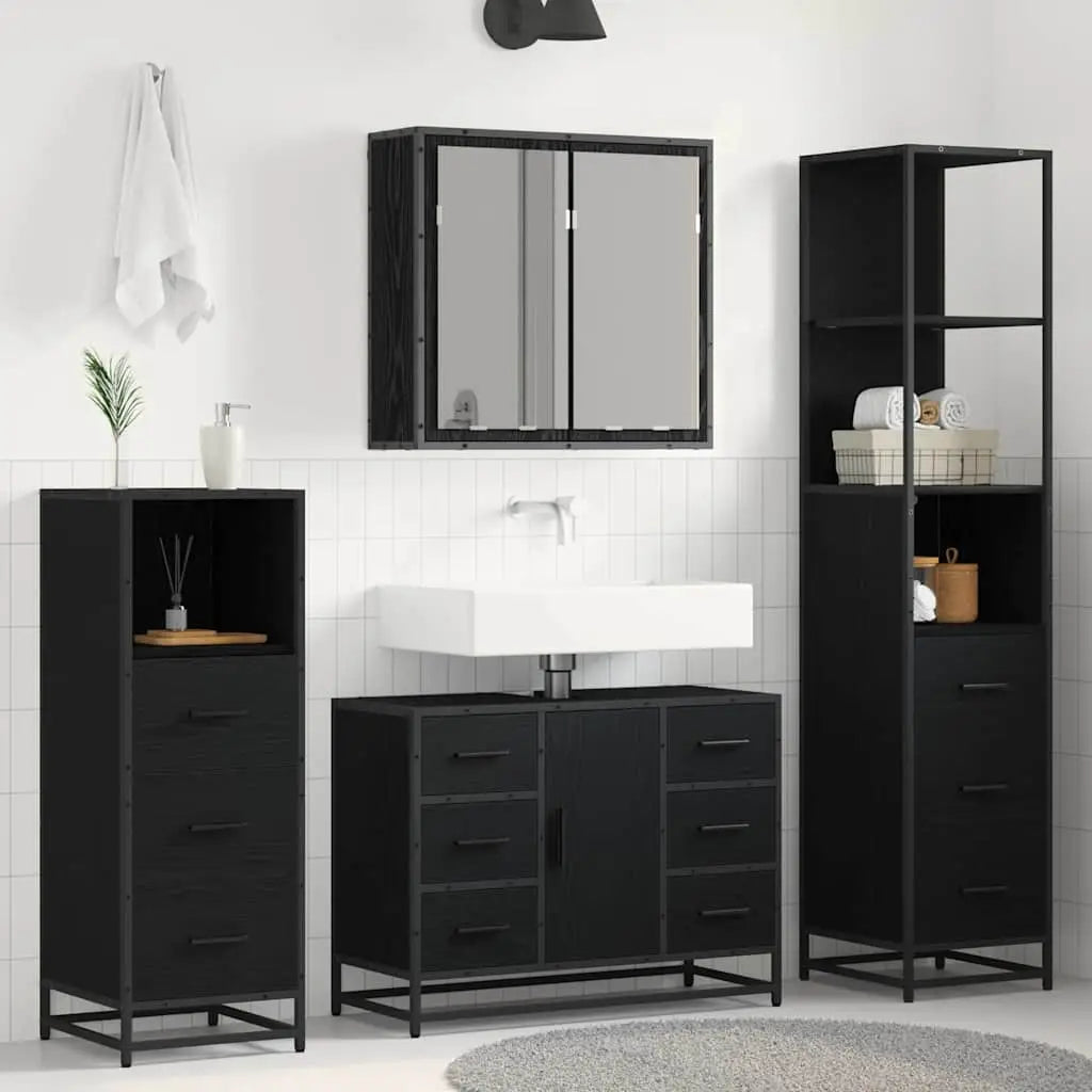 Ensemble de mobilier de salle de bain 4 pièces Chêne noir - XIOS