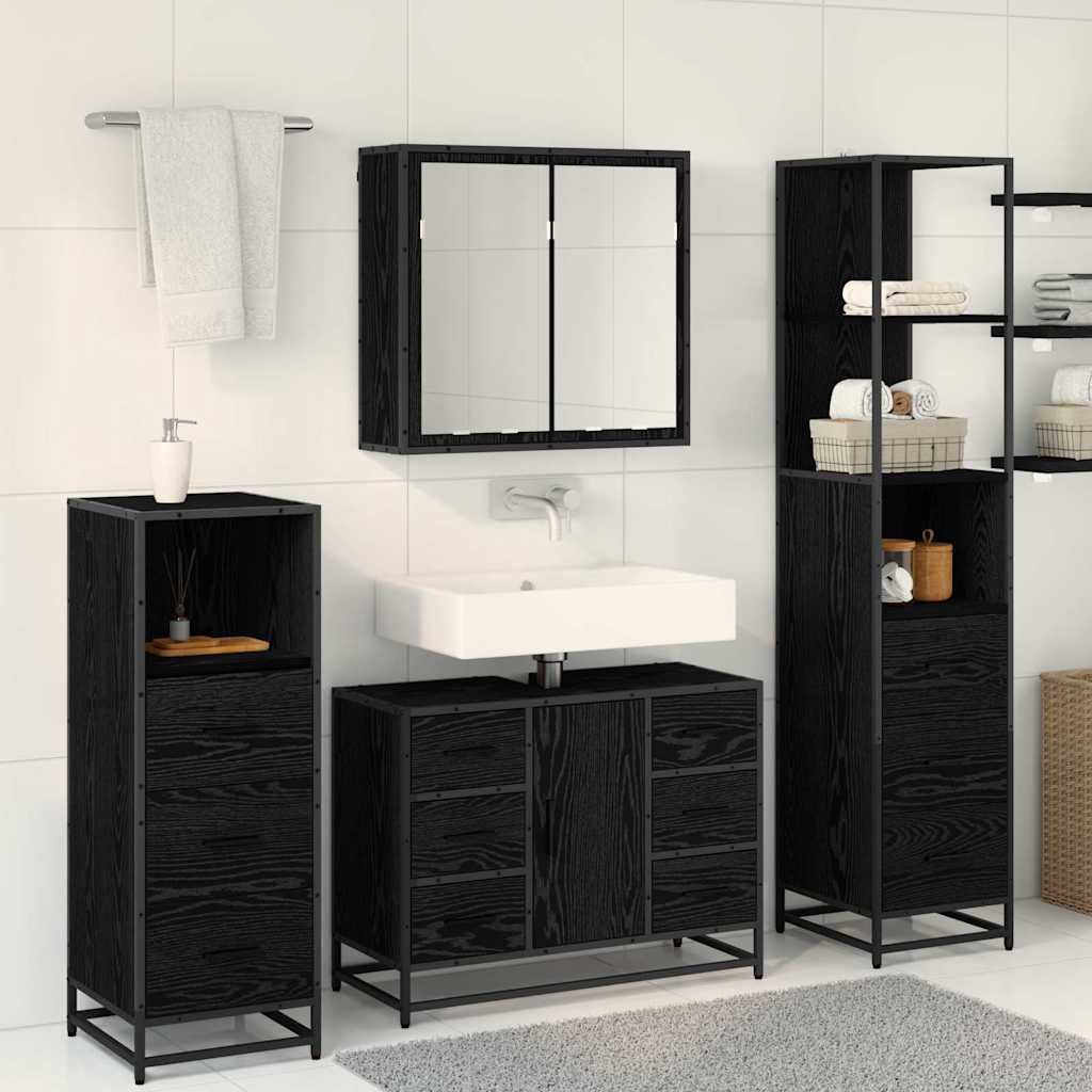 Ensemble de mobilier de salle de bain 4 pièces Chêne noir