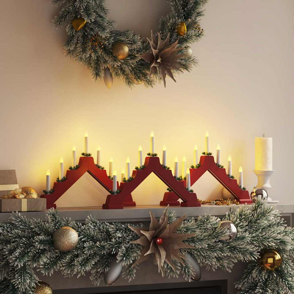 Pont de bougie de Noël 3 pcs Rouge 39.5 x 5 x 29 cm Pin massif - XIOS