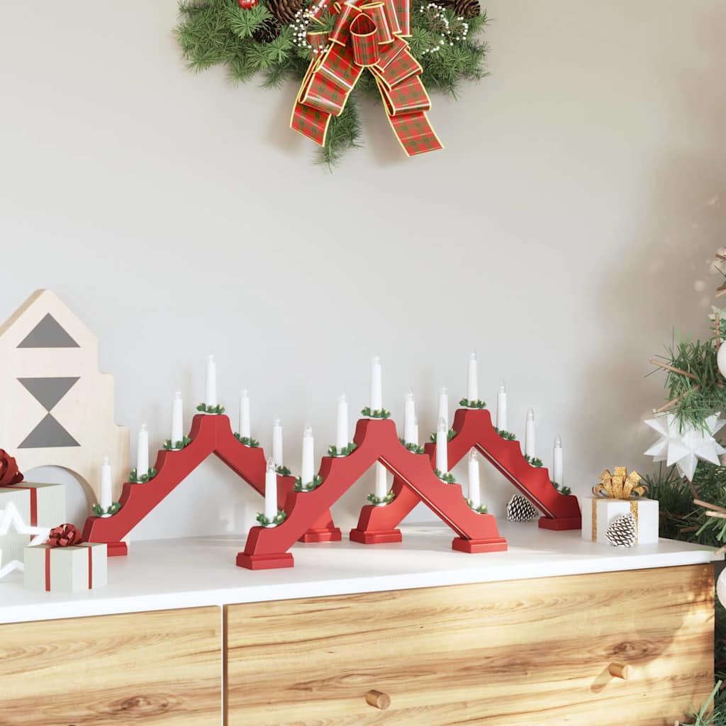 Pont de bougie de Noël 3 pcs Rouge 39.5 x 5 x 29 cm Pin massif - XIOS