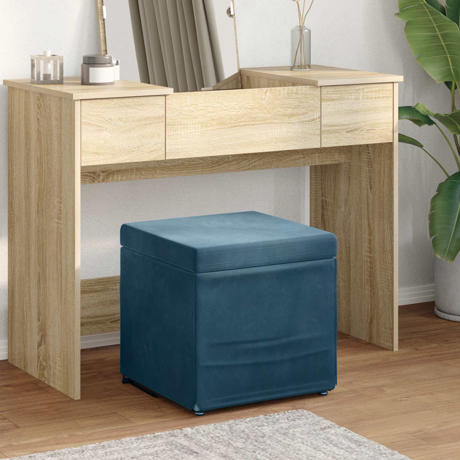 Tabouret Bleu 41 x 41 x 40 cm Velours et Bois Composite - XIOS