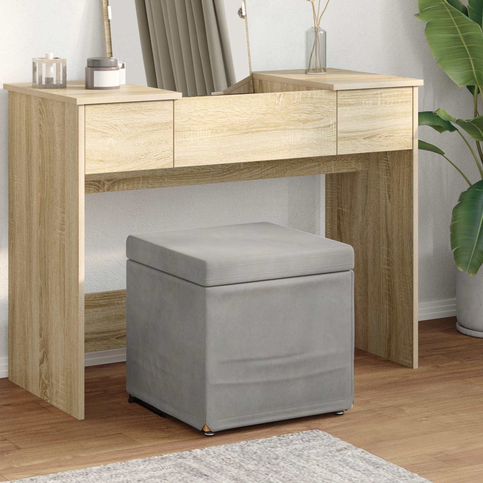 Tabouret Gris clair 41 x 41 x 40 cm Velours et Bois Composite - XIOS