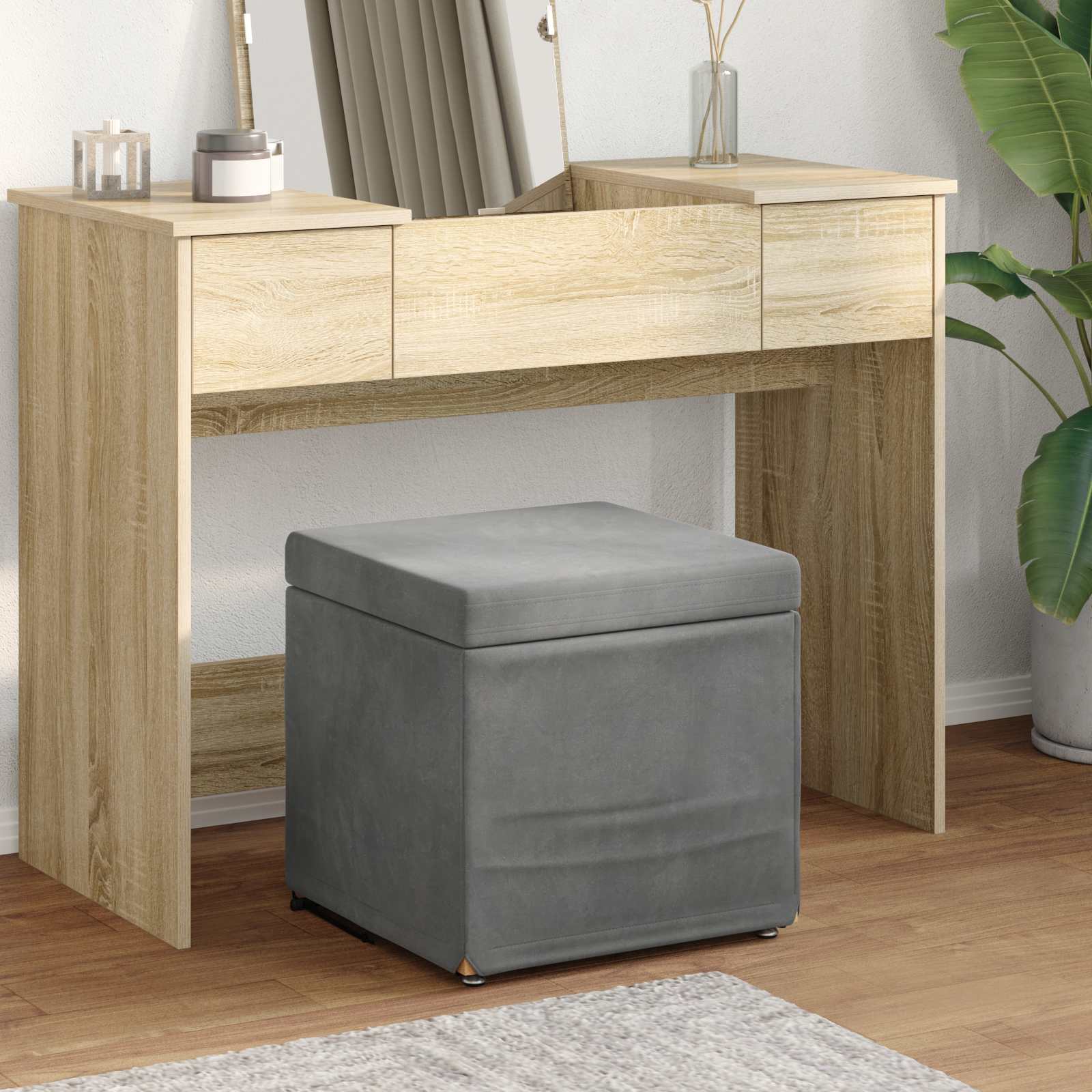 Tabouret Gris foncé 41 x 41 x 40 cm Velours et Bois Composite - XIOS