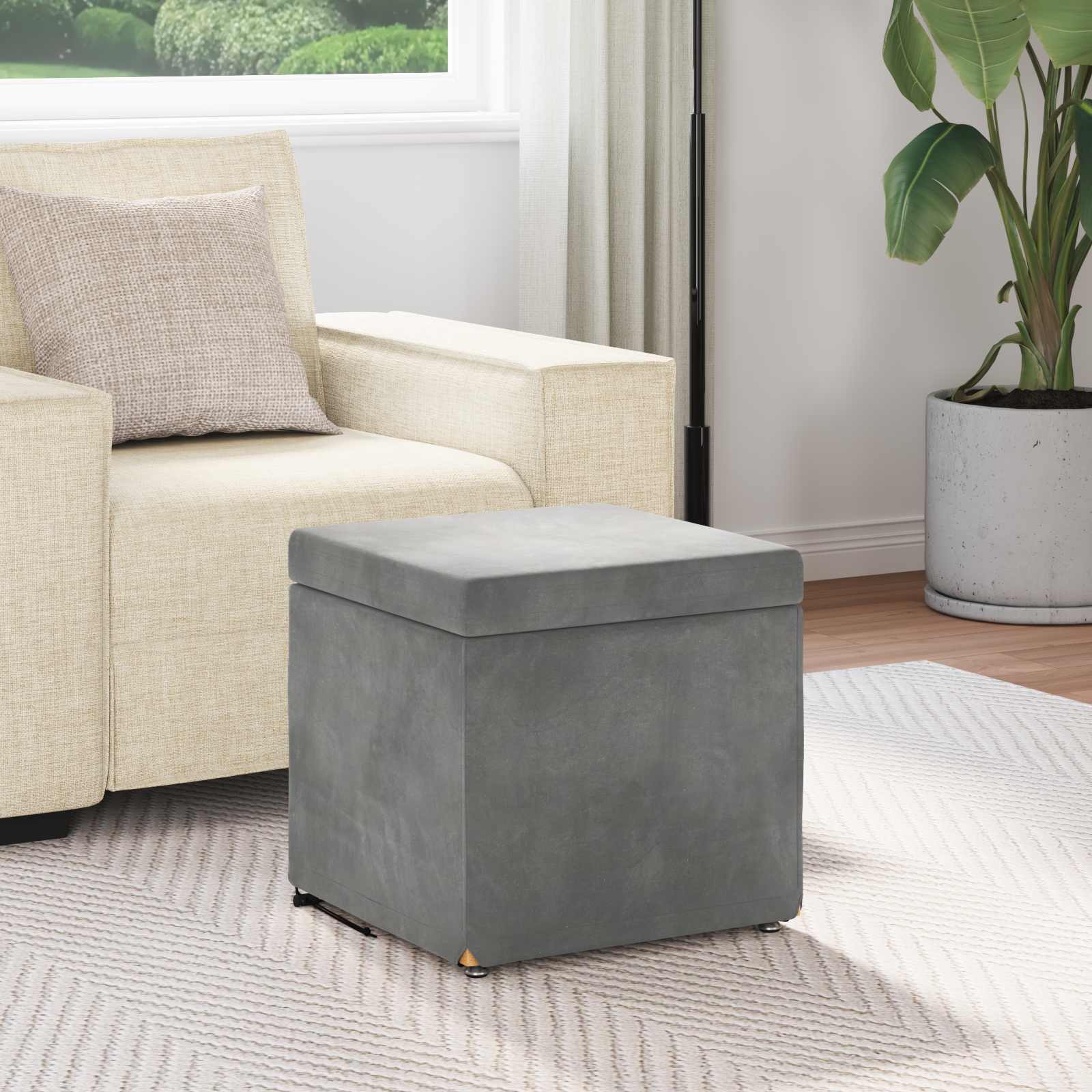 Tabouret Gris foncé 41 x 41 x 40 cm Velours et Bois Composite - XIOS