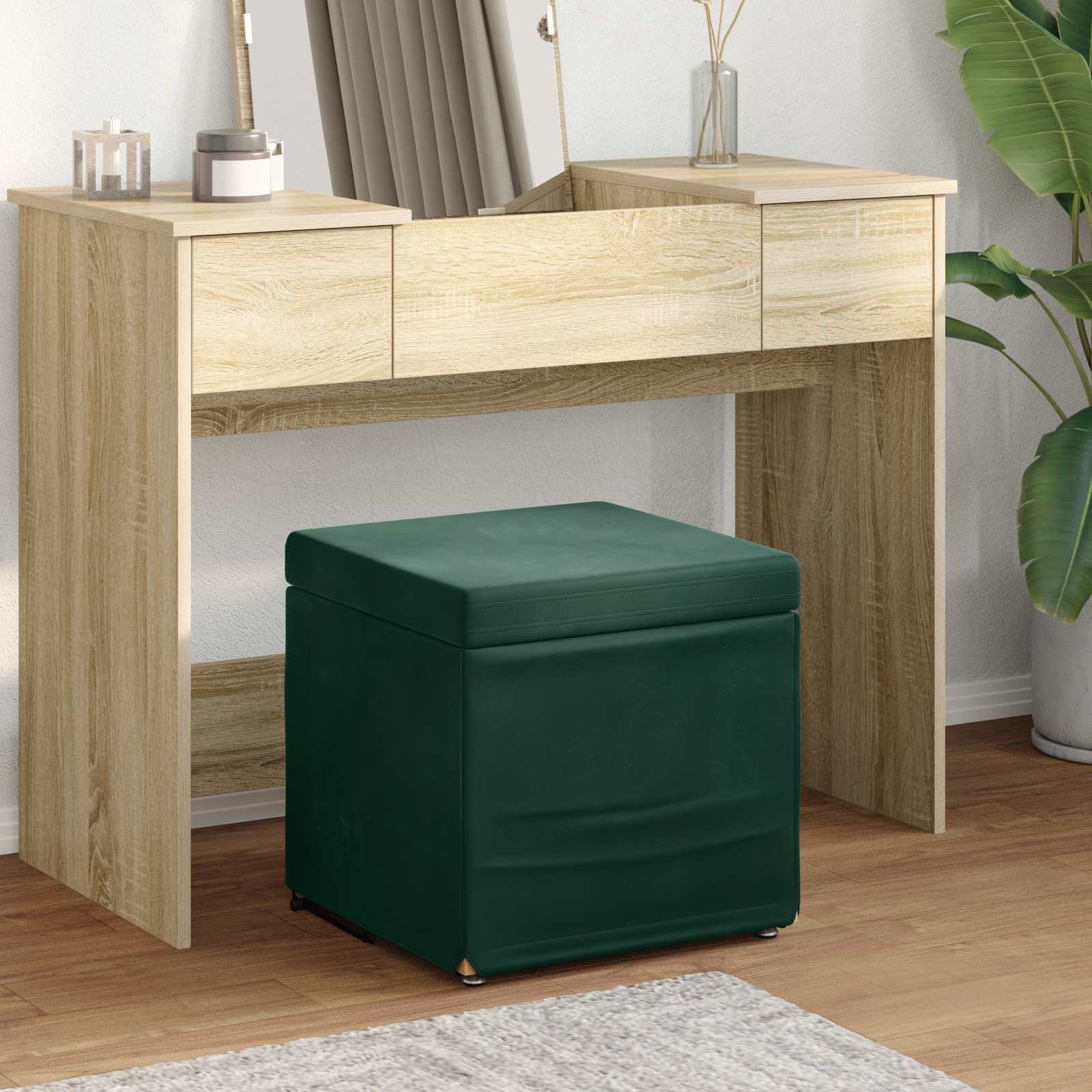 Tabouret Vert foncé 41 x 41 x 40 cm Velours et Bois Composite - XIOS