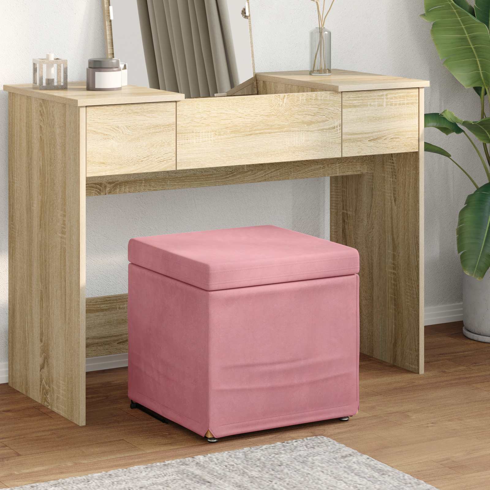 Tabouret Rose 41 x 41 x 40 cm Velours et Bois Composite - XIOS