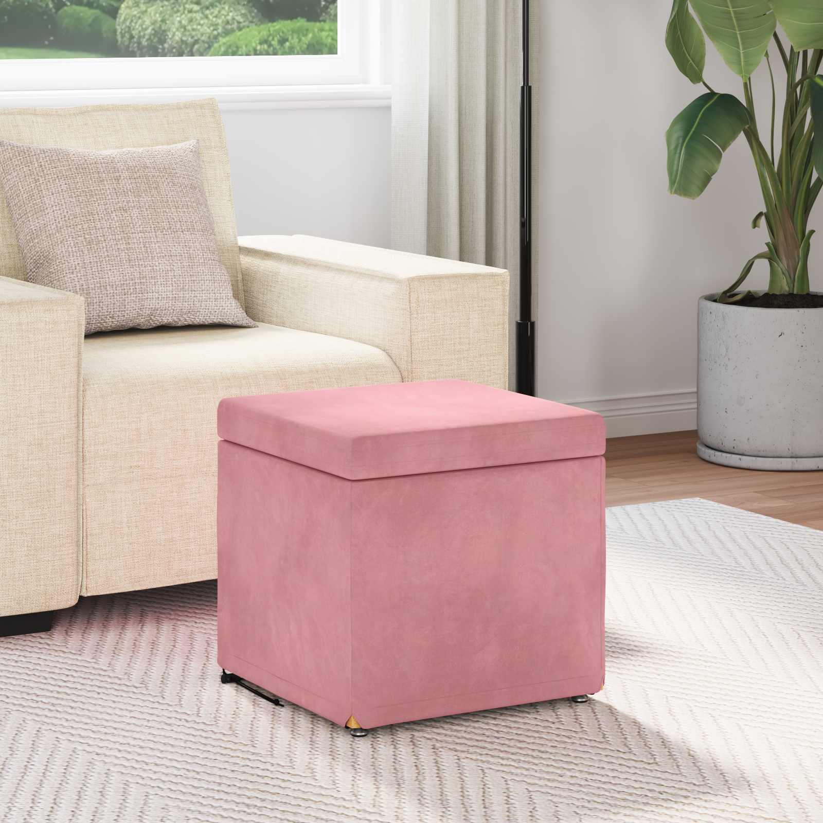 Tabouret Rose 41 x 41 x 40 cm Velours et Bois Composite - XIOS