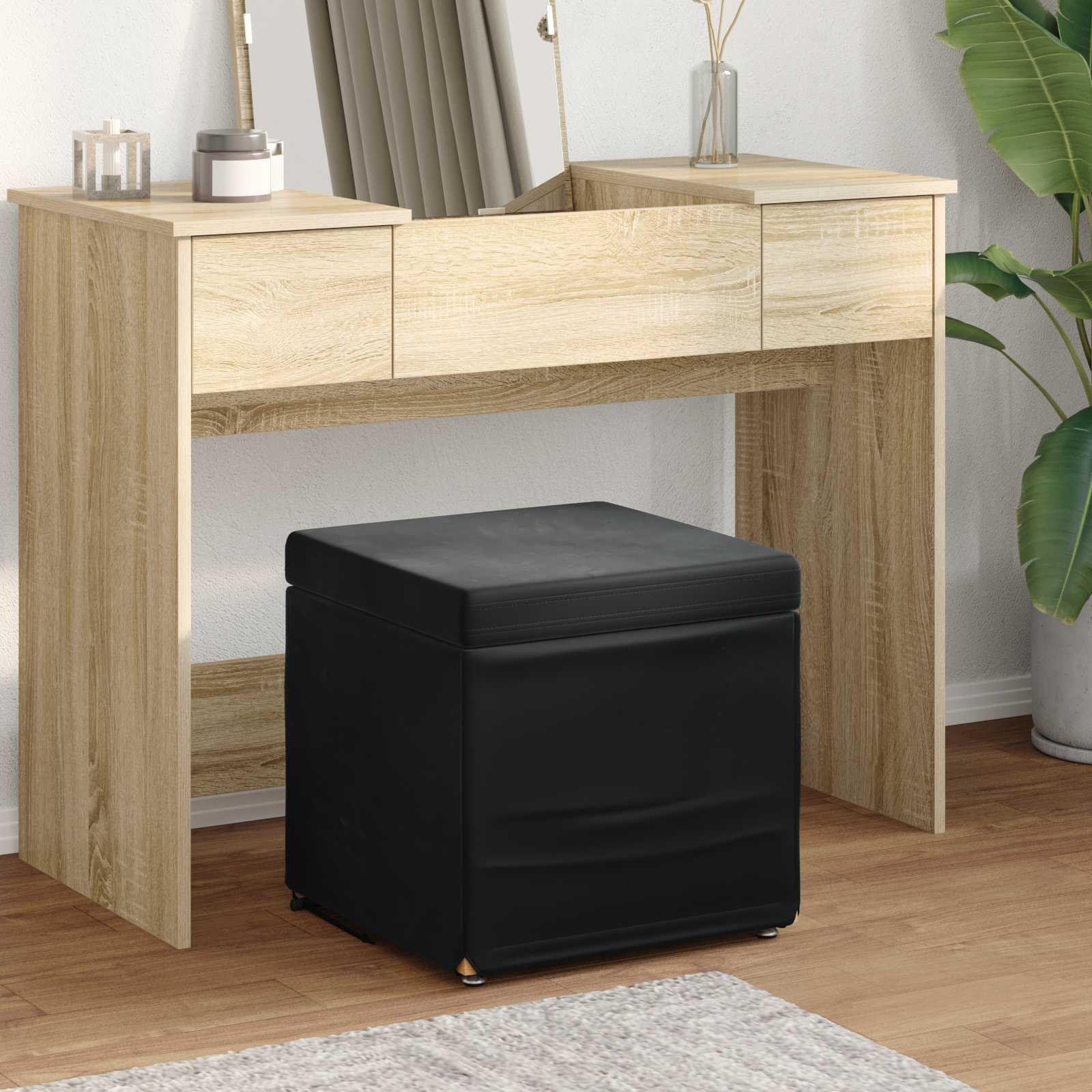 Tabouret Noir 41 x 41 x 40 cm Velours et Bois Composite - XIOS